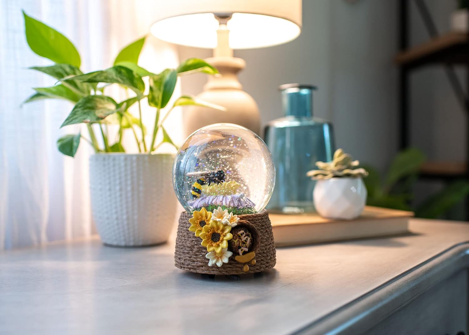 Elanze Designs Musical Snow Globe with Honey Bee Hive