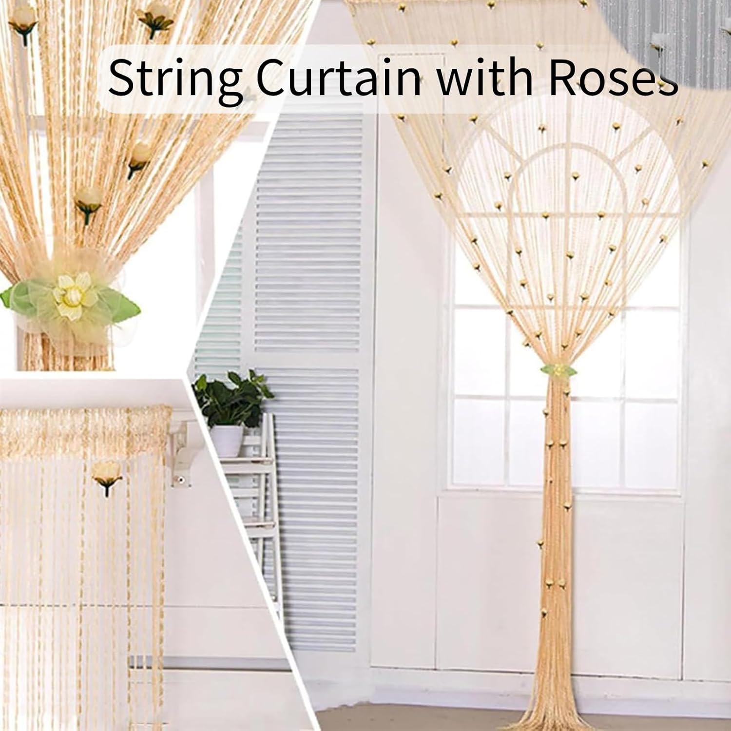 Generic String Curtain with Roses - Doorway Privacy Decor Yellow