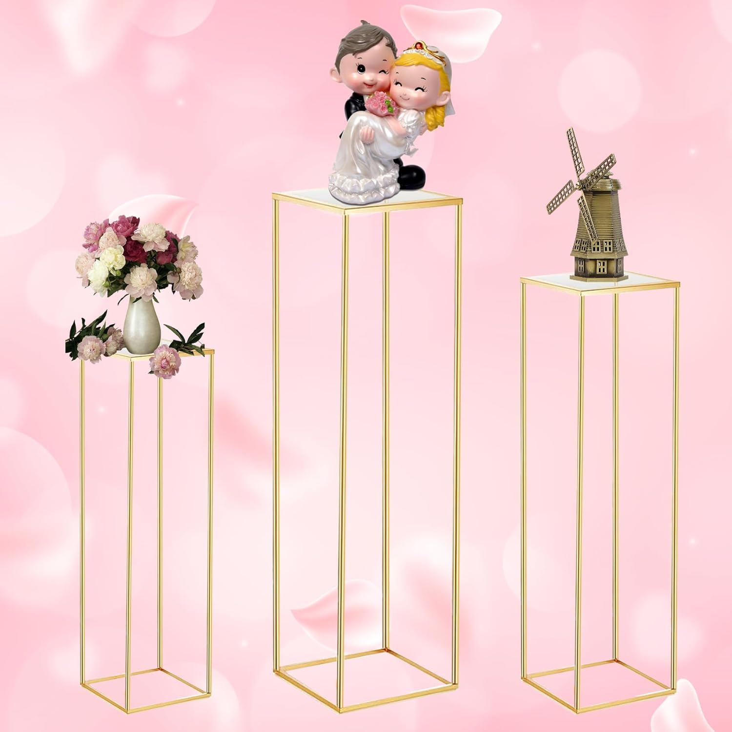Kapaga 3pcs Gold Metal Plant Stand Display