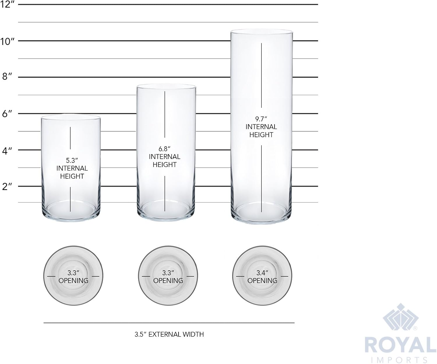Royal Imports Glass Cylinder Vase Set of 3 - Candle Holder Floating Tealights