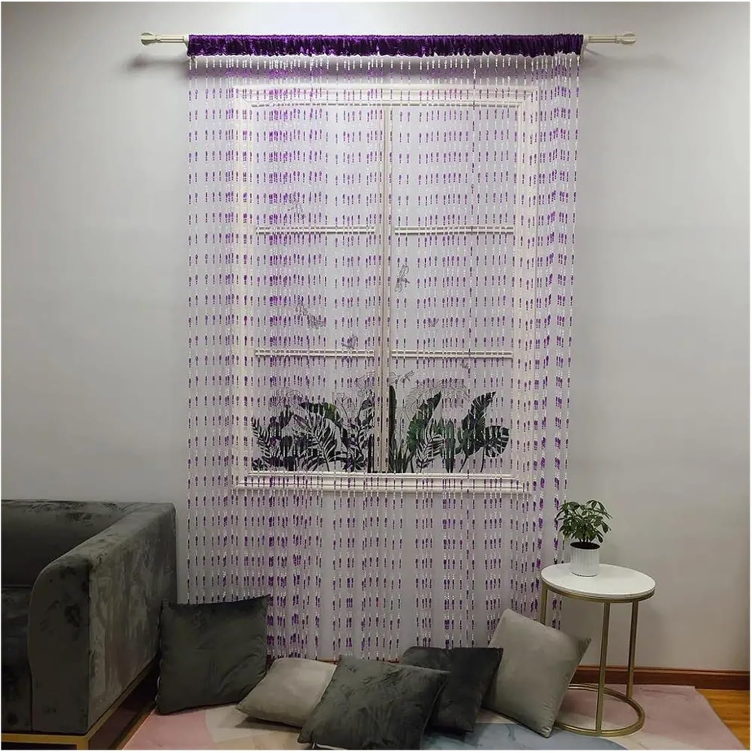 Bright Button Beaded Fringe Door Curtain Panel