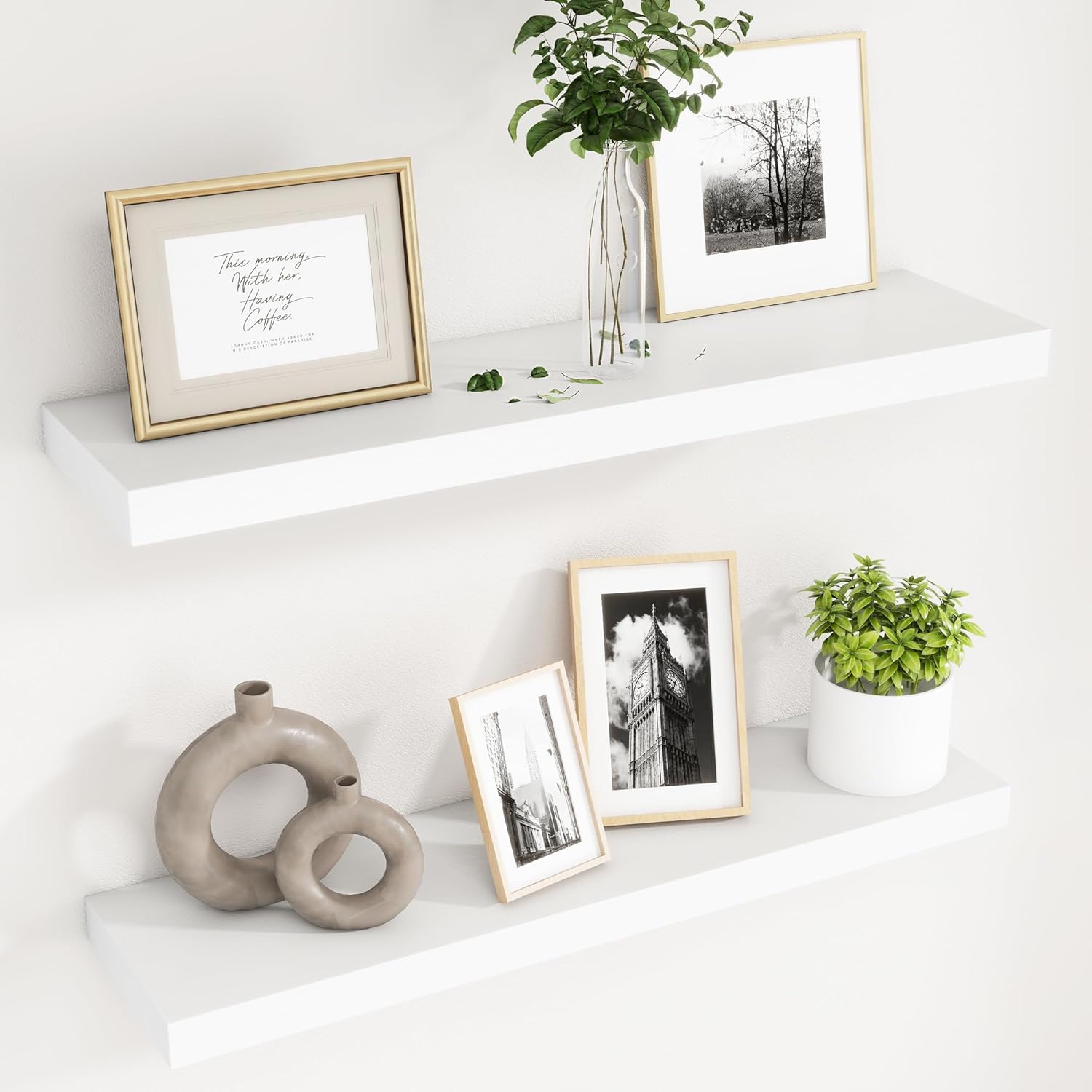 Fuqing 30 Inch White Floating Shelves Set of 2