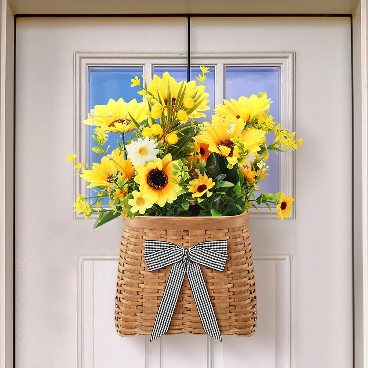 Dingion Sunflower Front Door Wreath Hanging Basket Decor