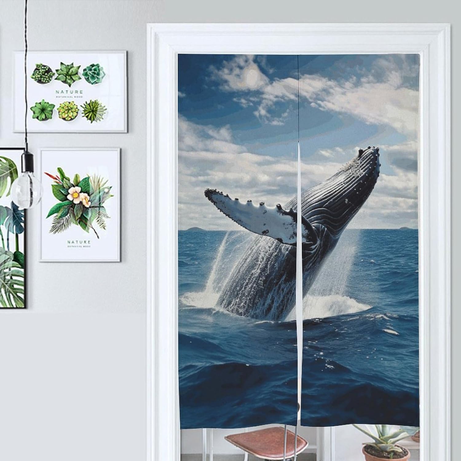 Whale Ocean Door Curtain Panel 17x57 Inch Blackout Privacy Divider