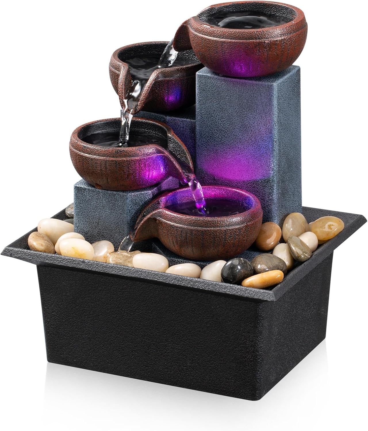 AMOOTEK Tabletop Fountain with LED Lights and Rocks