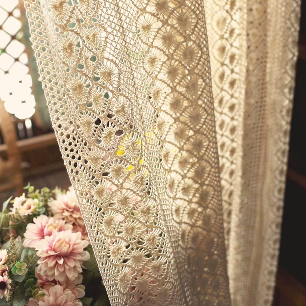 Yunsurey Rustic Crochet Curtain Panel 1 Piece 59x78 Inch