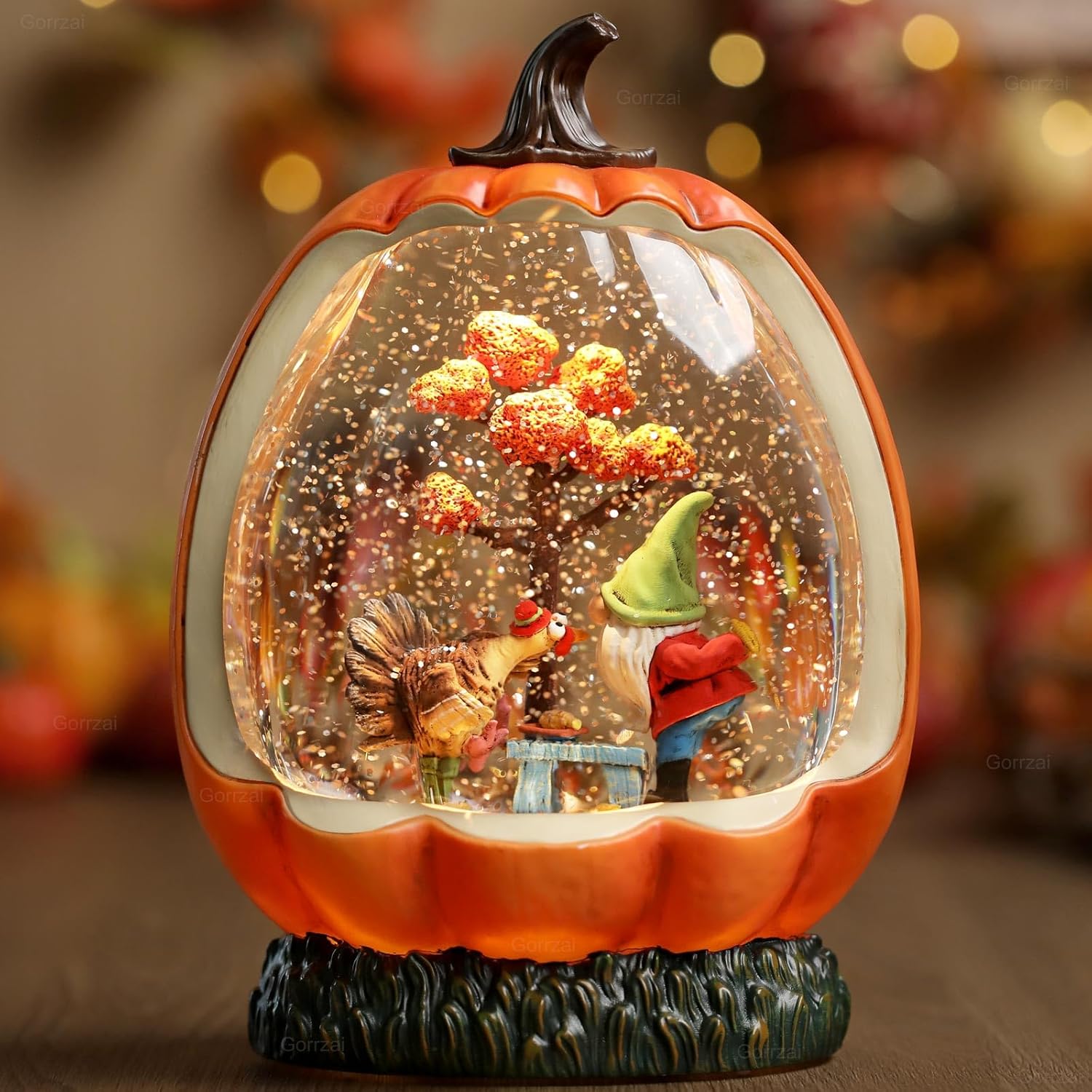 Gorrzai Fall Snow Globe with Pumpkin and Gnome