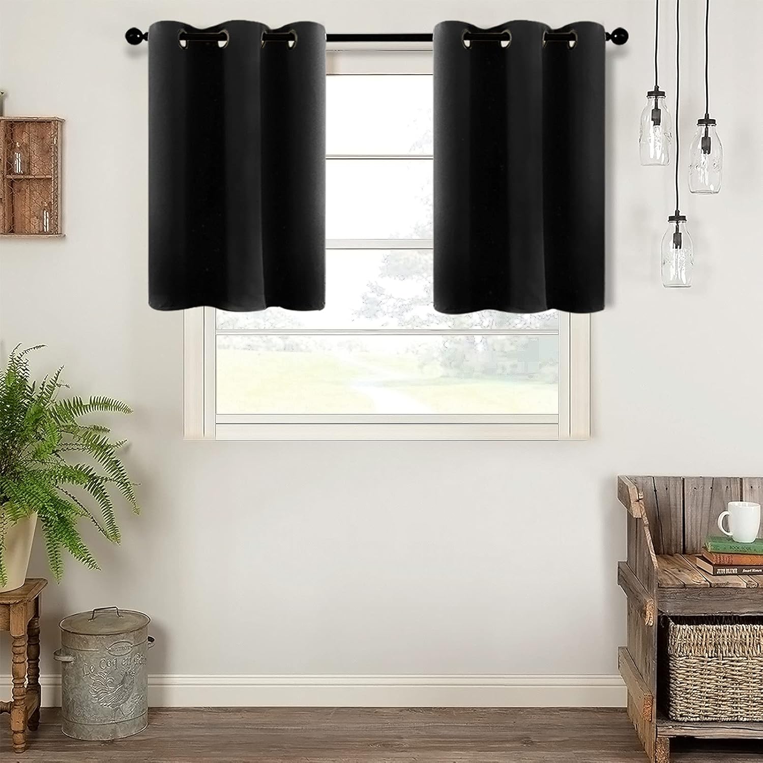 MRTREES Blackout Curtains 2 Panels 34x36 Black Grommet Top
