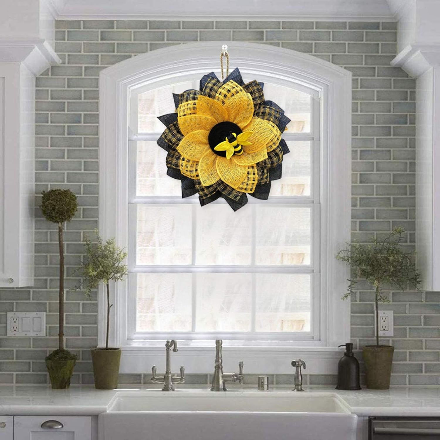 Yellow Sunflower Wreath for Front Door Decor