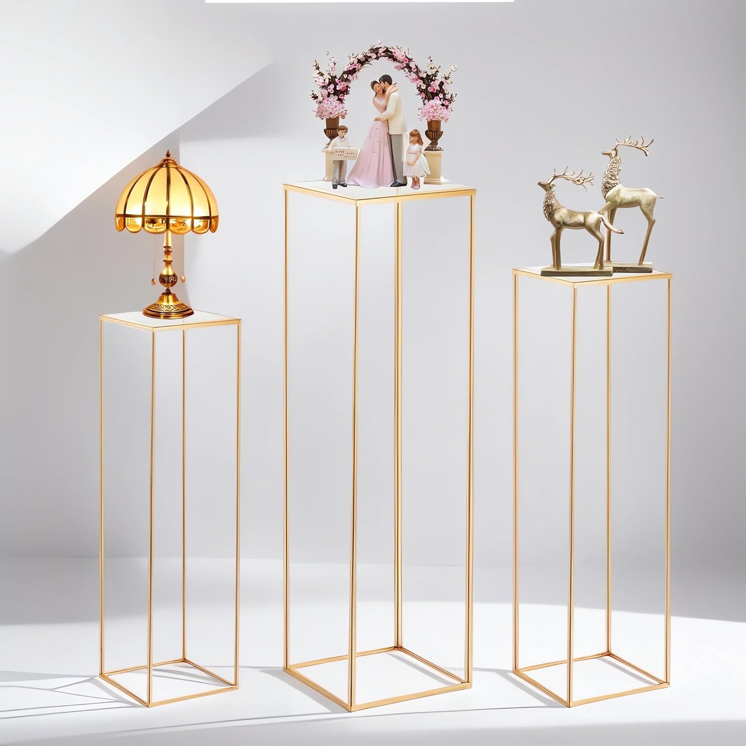 Kapaga 3pcs Gold Metal Plant Stand Display