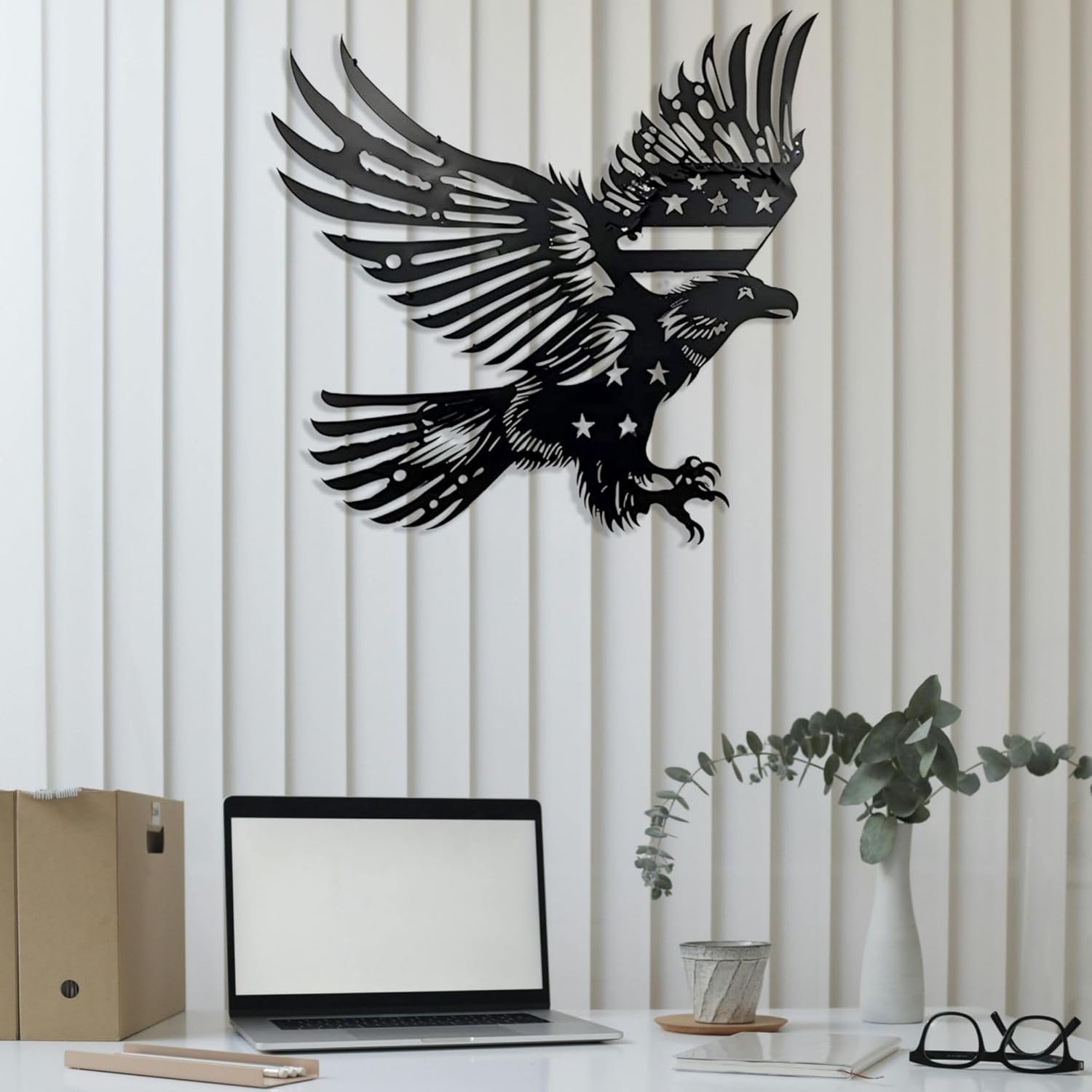 Patriotic Bald Eagle American Flag Metal Wall Art 20 Inches
