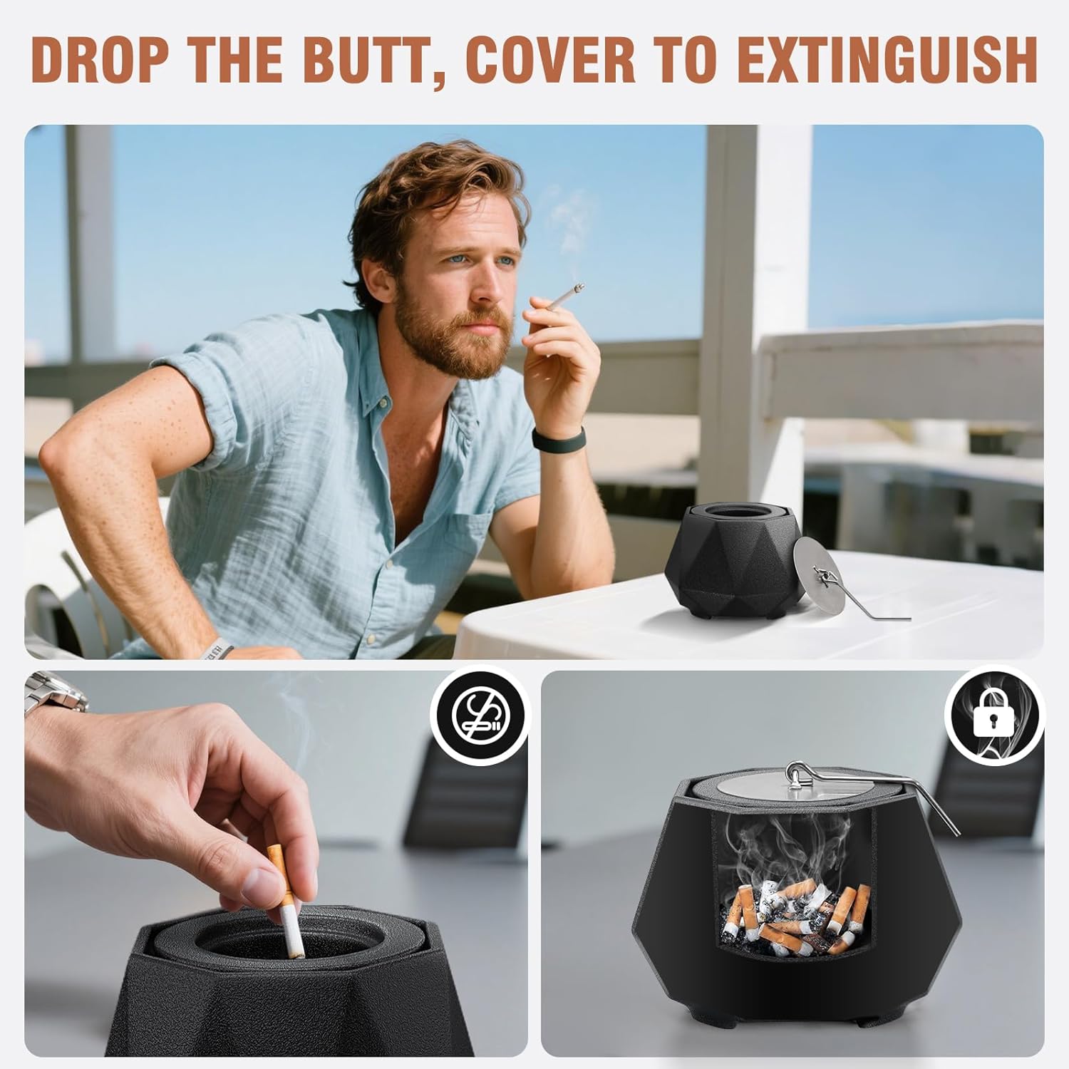 Elegant Ceramic Ashtray with Lid Smokeless and Waterproof