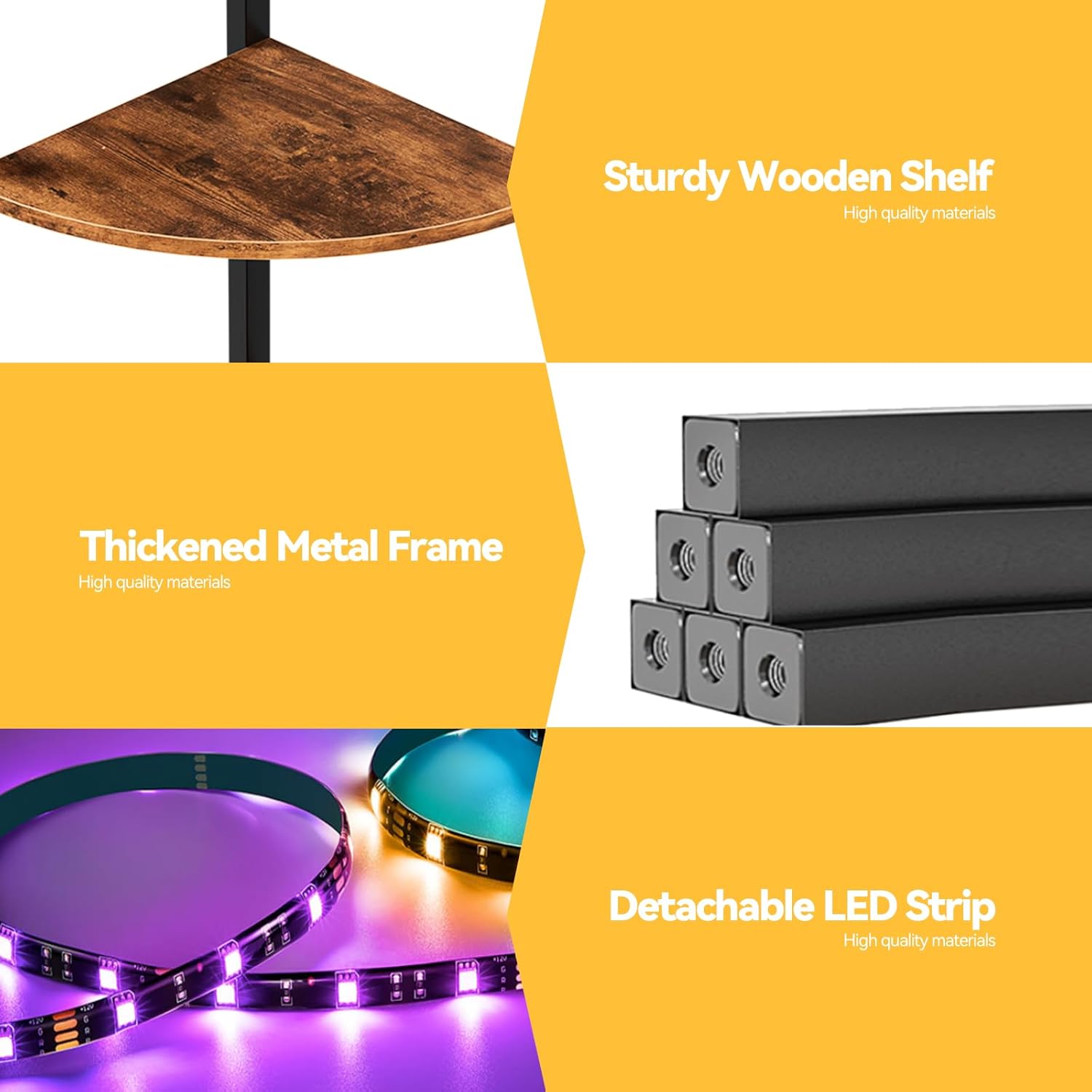 Furnulem 5 Tier Corner Shelf with LED Light