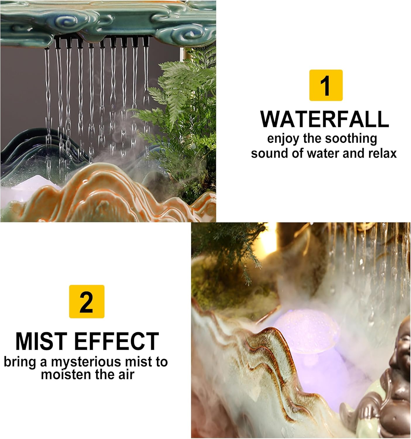Peacock Tabletop Waterfall Fountain with LED Light