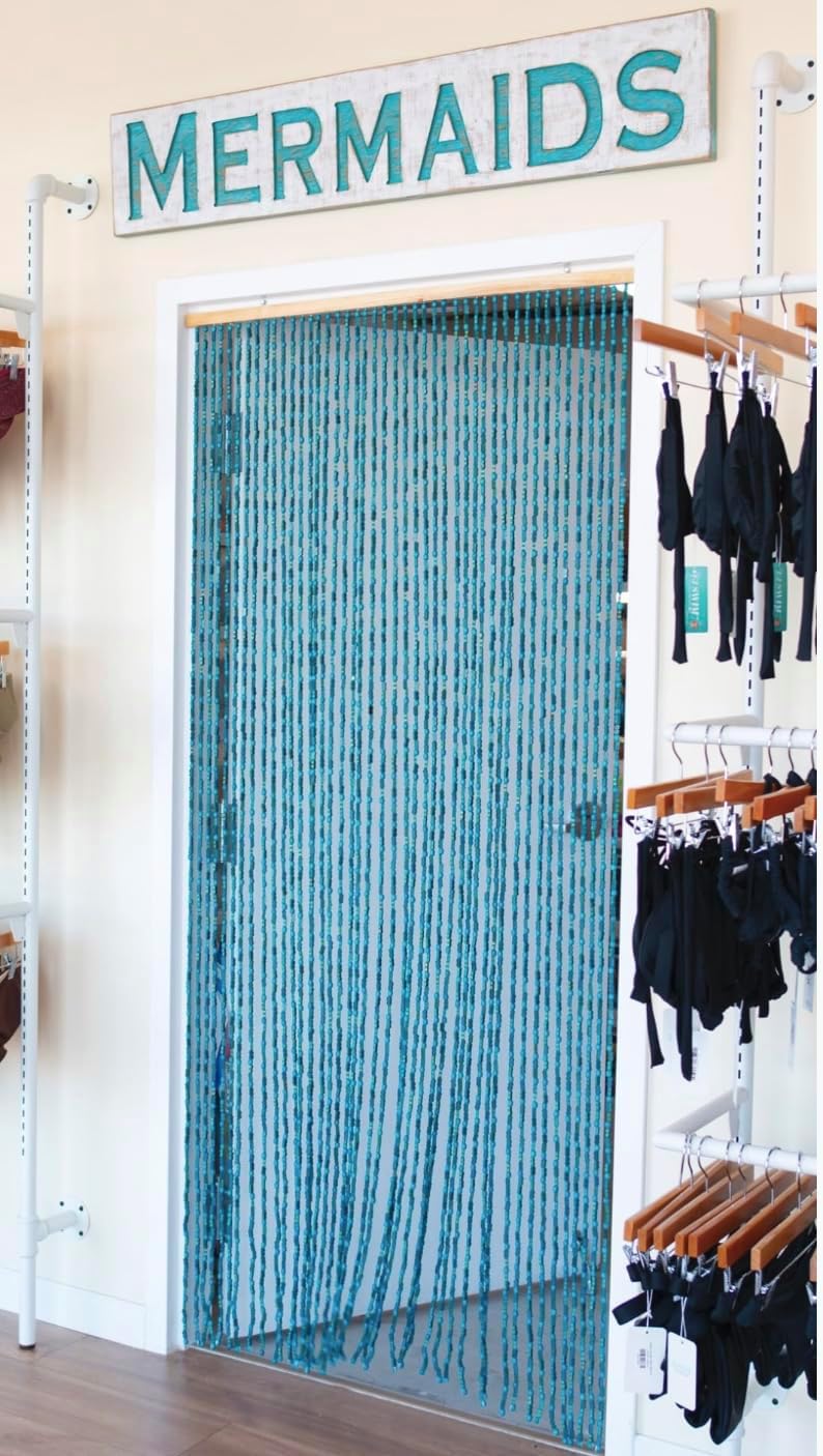 BeadedString Natural Wood and Bamboo Beaded Curtain
