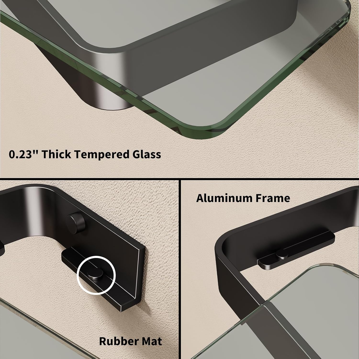 Danpoo 12 Inch Wall Shelf with Matte Black Aluminum Frame