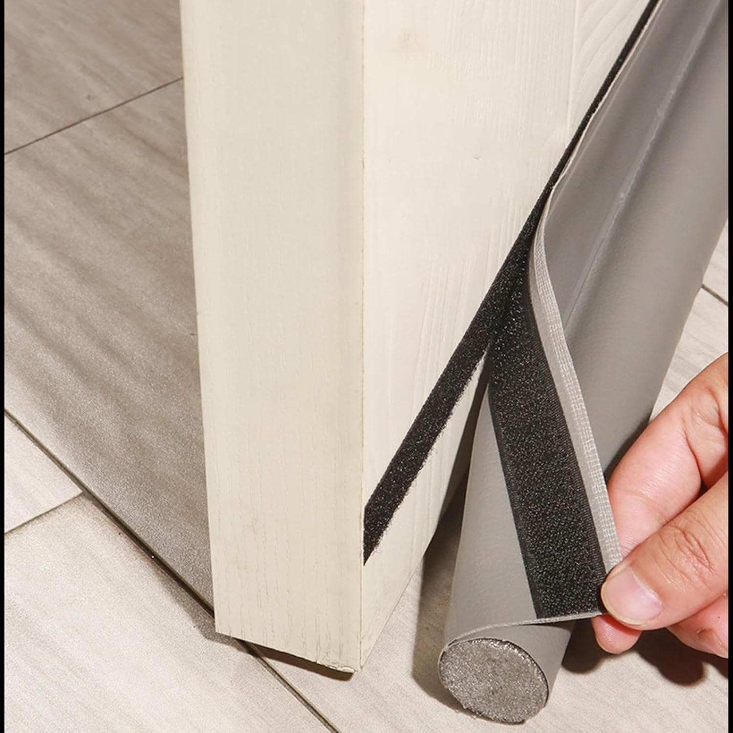 Door Draft Stopper with Velcro Black 38 Inch Length