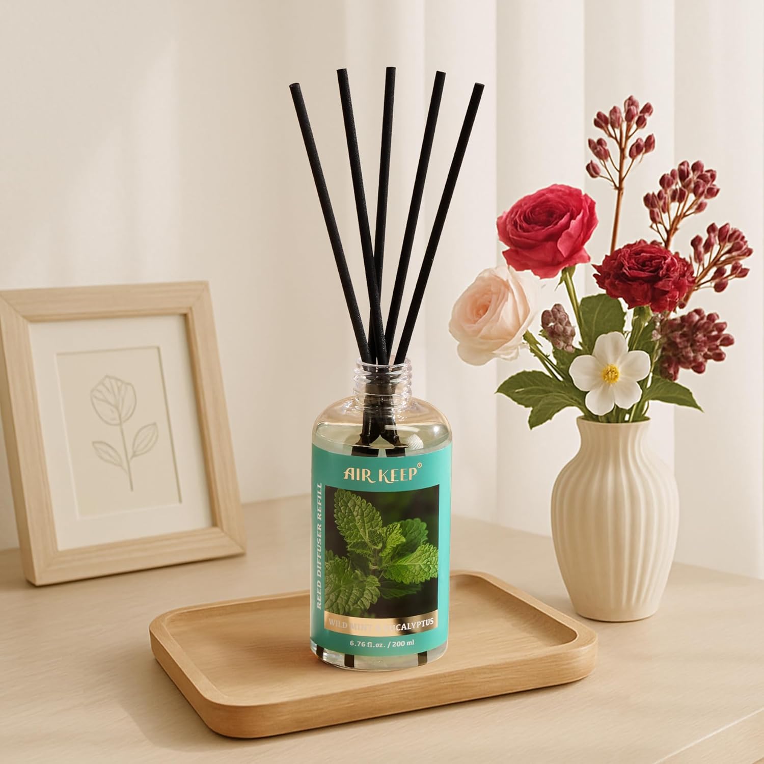 Airkeep Reed Diffuser Oil Refill with Sticks Wild Mint Eucalyptus