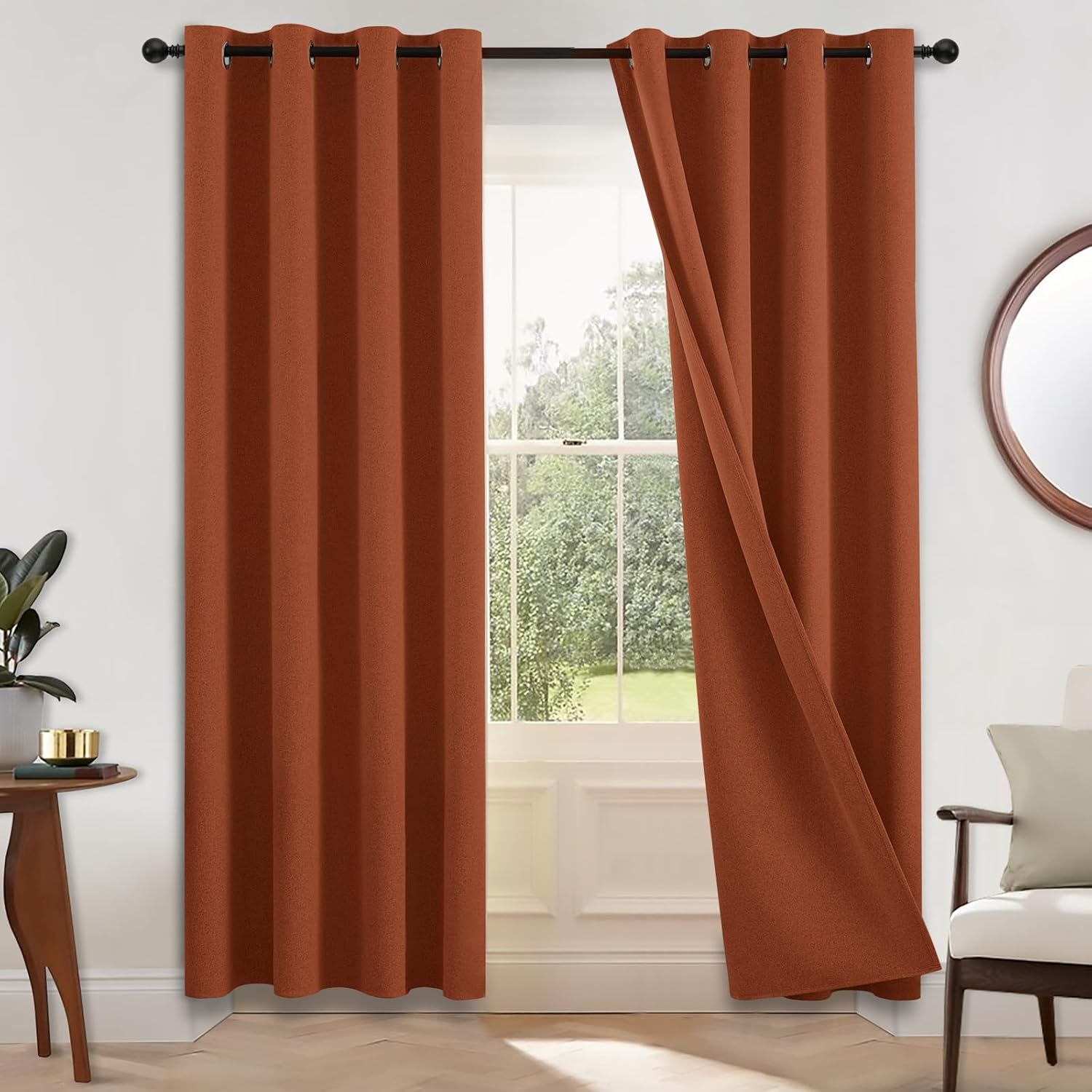 COSVIYA Blackout Burnt Orange Linen Curtains 2 Panels Set 72 Inch