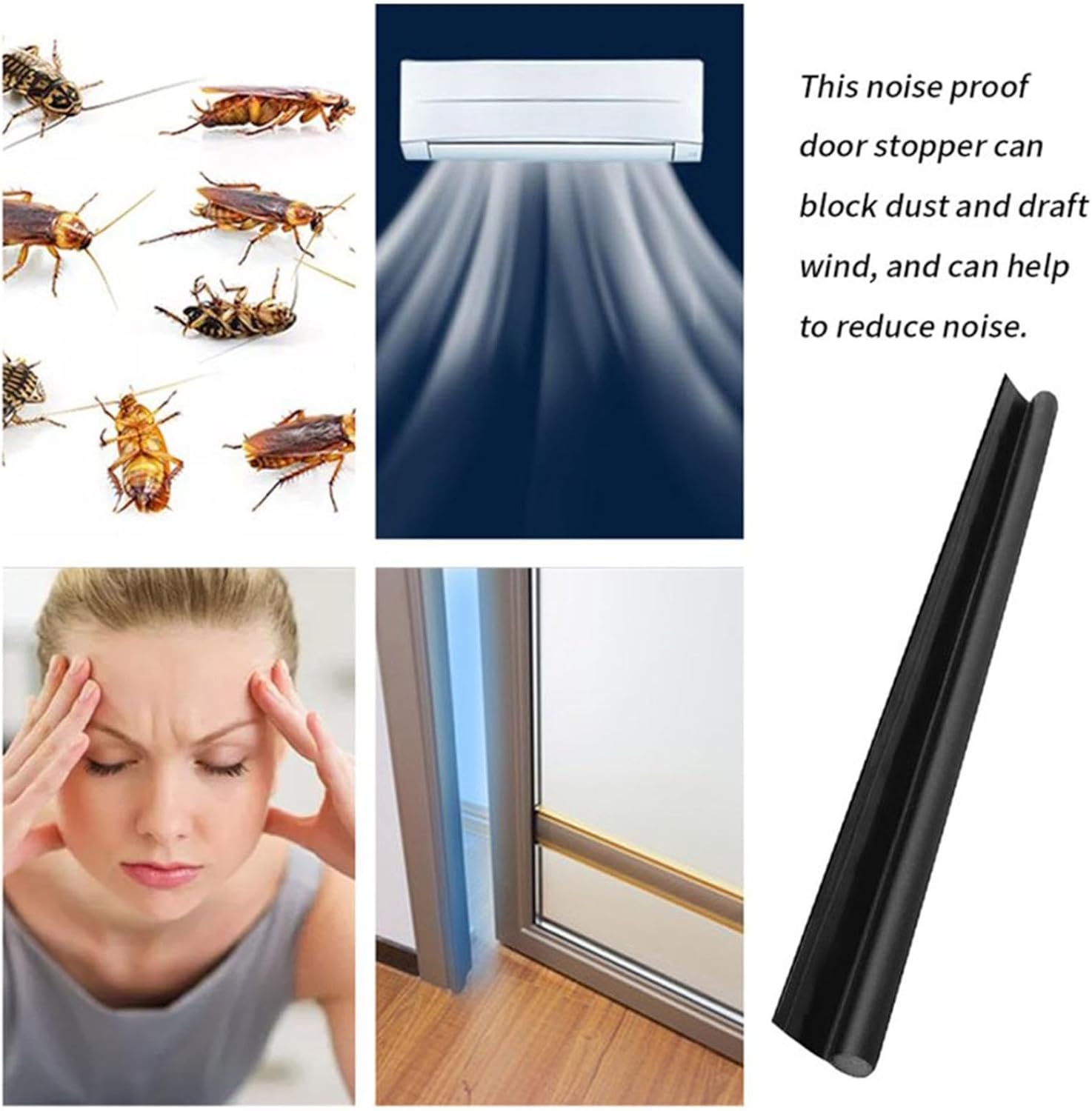 Door Draft Stopper with Velcro Black 38 Inch Length