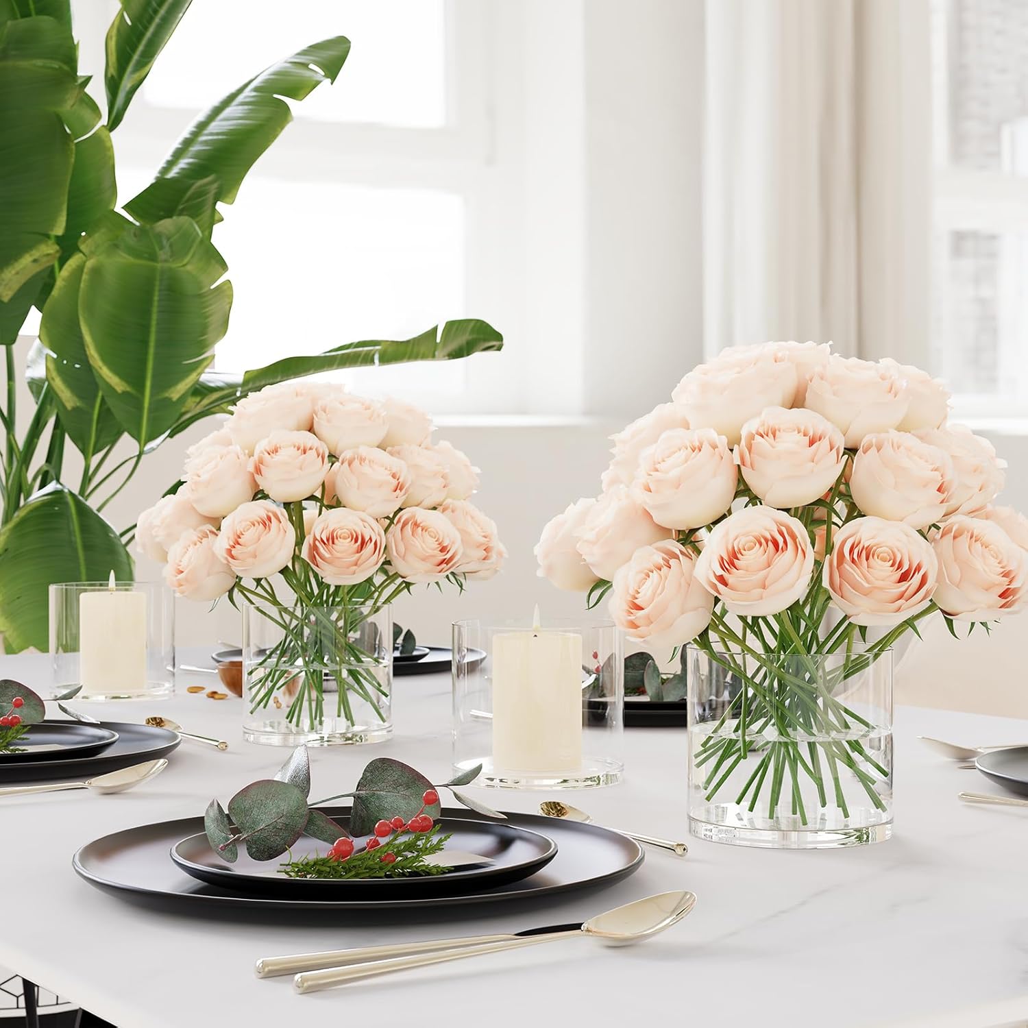 SUREHOME 4 Pack Clear Glass Cylinder Vases for Centerpieces