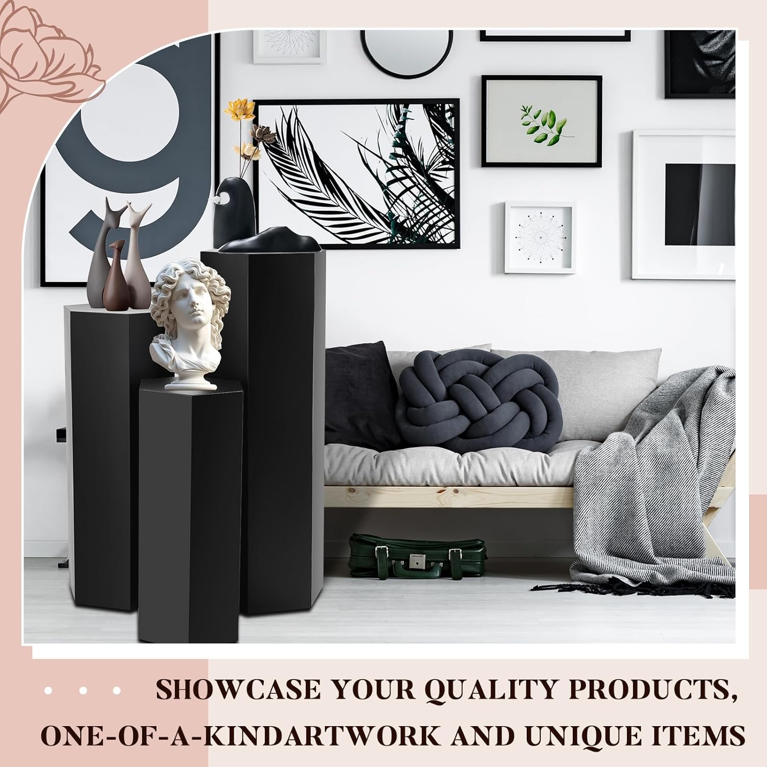 Yaocom 3 Pcs Matte Black Pedestal Stands for Display