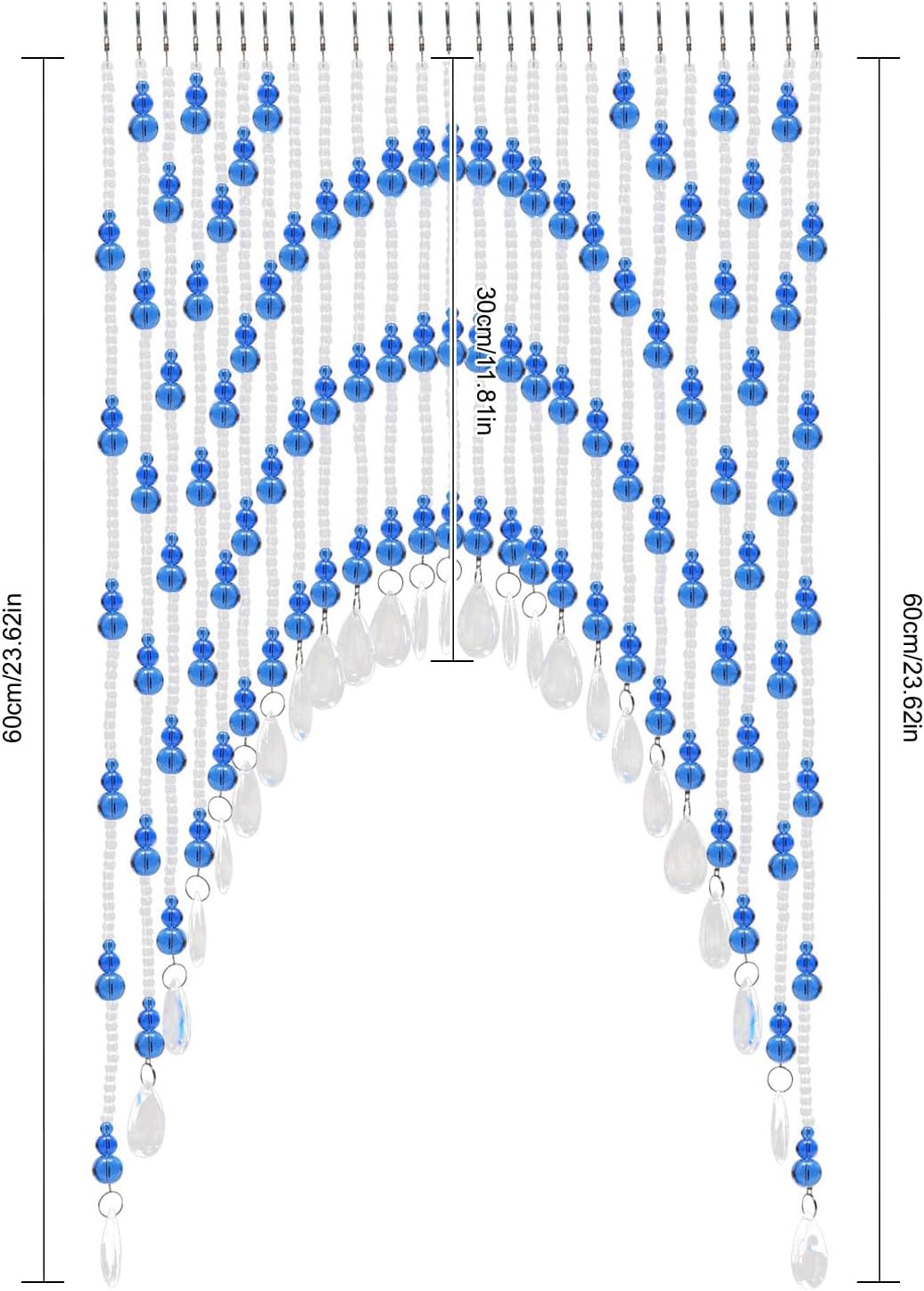 Blue Clear Arched Glass Beaded Curtain for Doorway and Windows