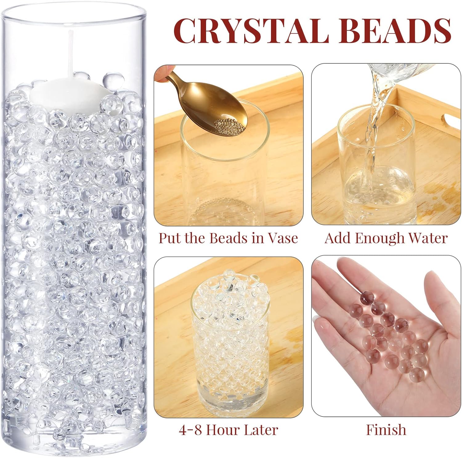 Sawysine 12 Pcs Glass Cylinder Vase with Floating Candles and Water Gel Beads