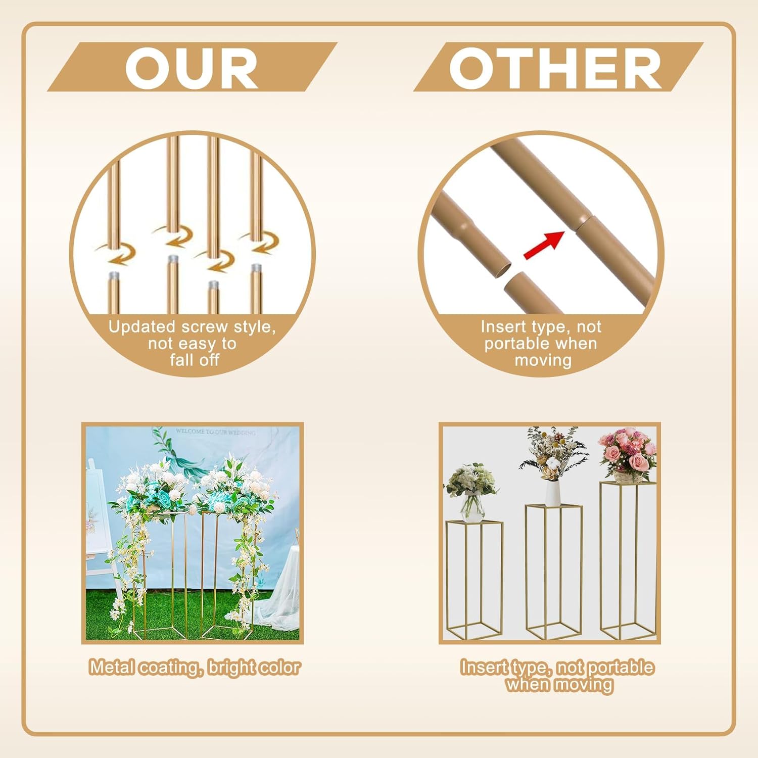 Kapaga 3pcs Gold Metal Plant Stand Display