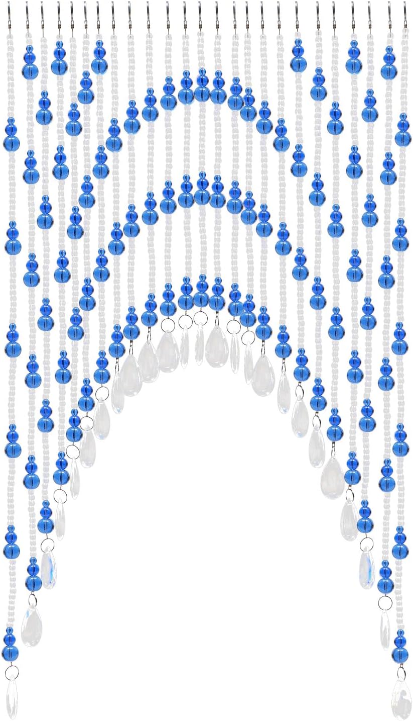 Blue Clear Arched Glass Beaded Curtain for Doorway and Windows