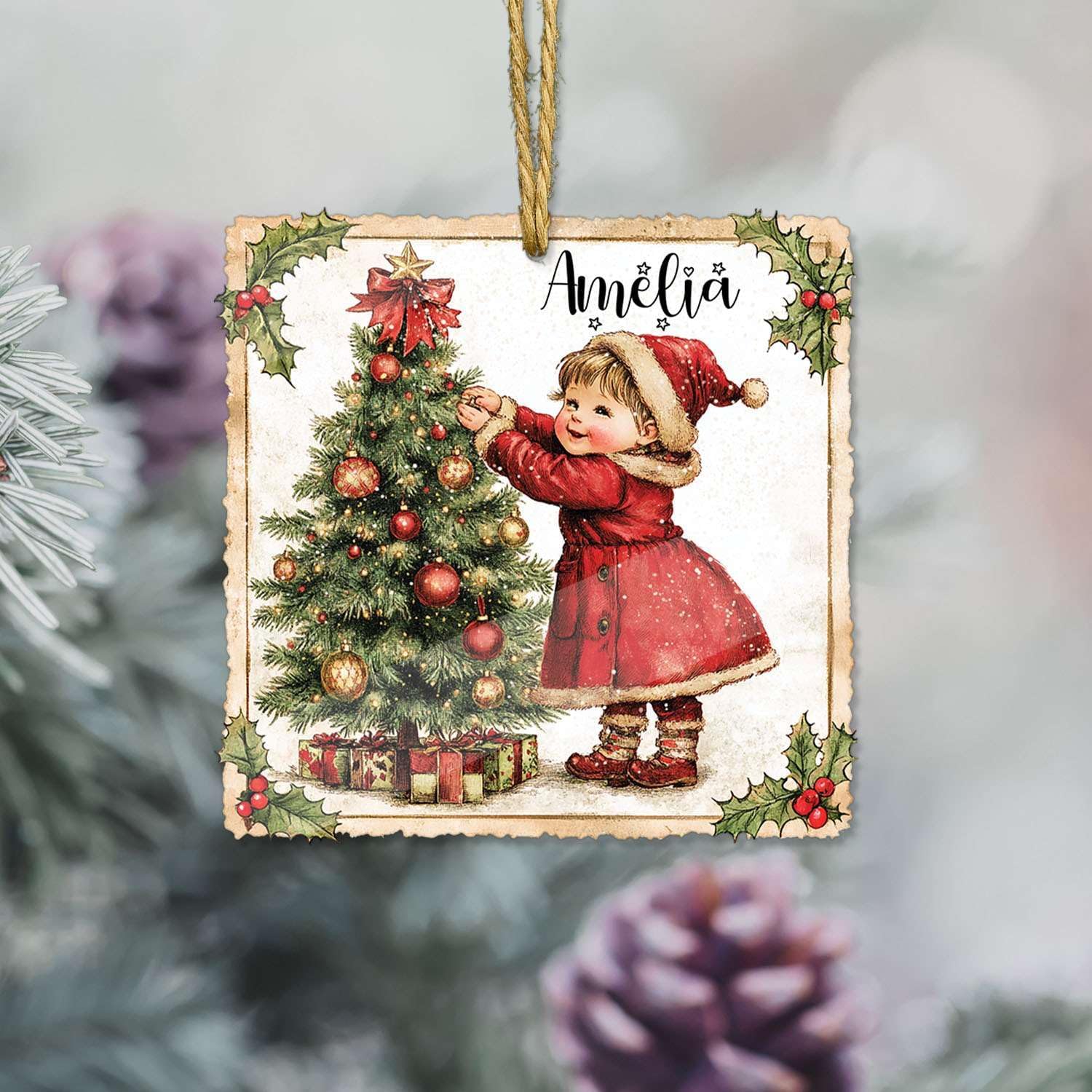Personalized Name Christmas Tree Hanging Ornament for Girls