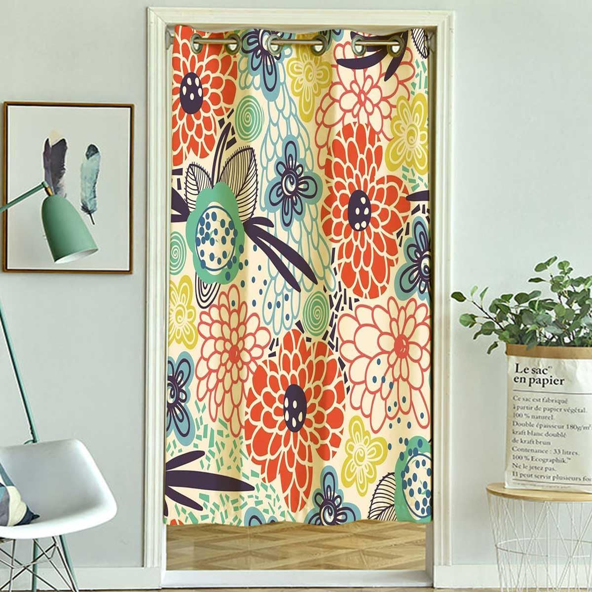 ZYMECH Blackout Curtains Boho Retro Floral 1 Panel