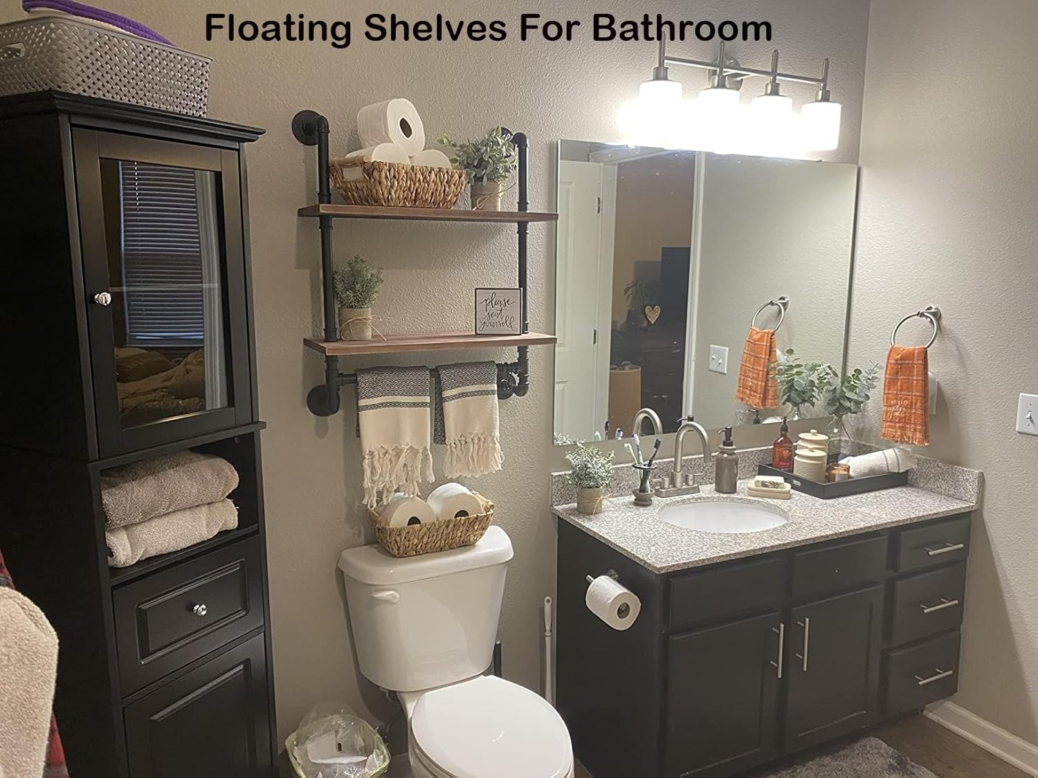 ROGMARS 2 Tier Floating Wall Shelving with Towel Bar