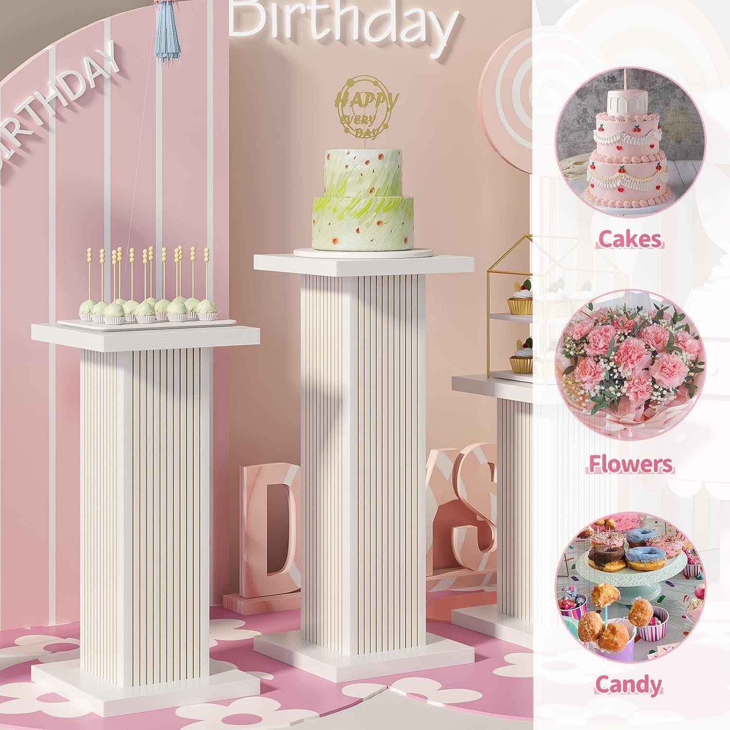 White Square Pedestal Stand Set 3Pcs for Parties