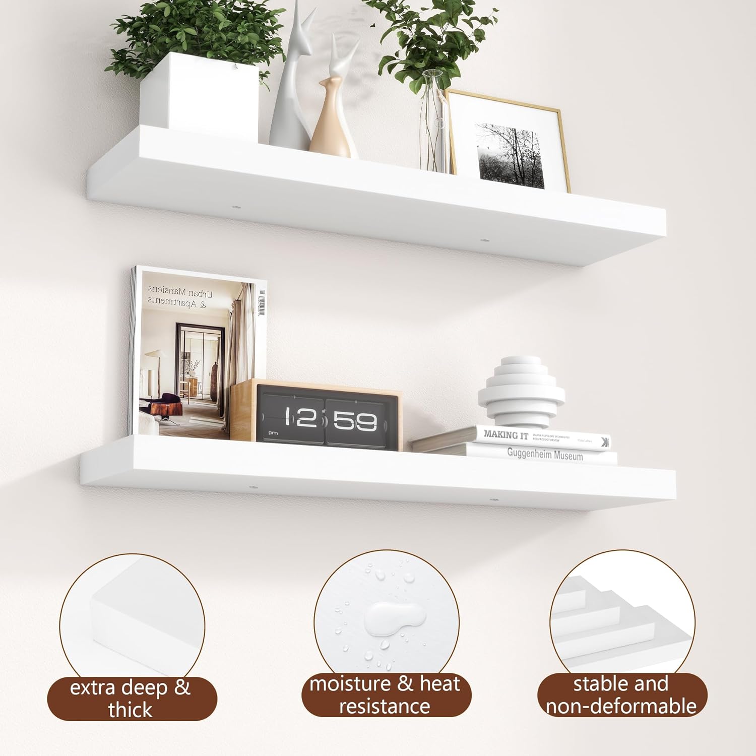 Fuqing 30 Inch White Floating Shelves Set of 2