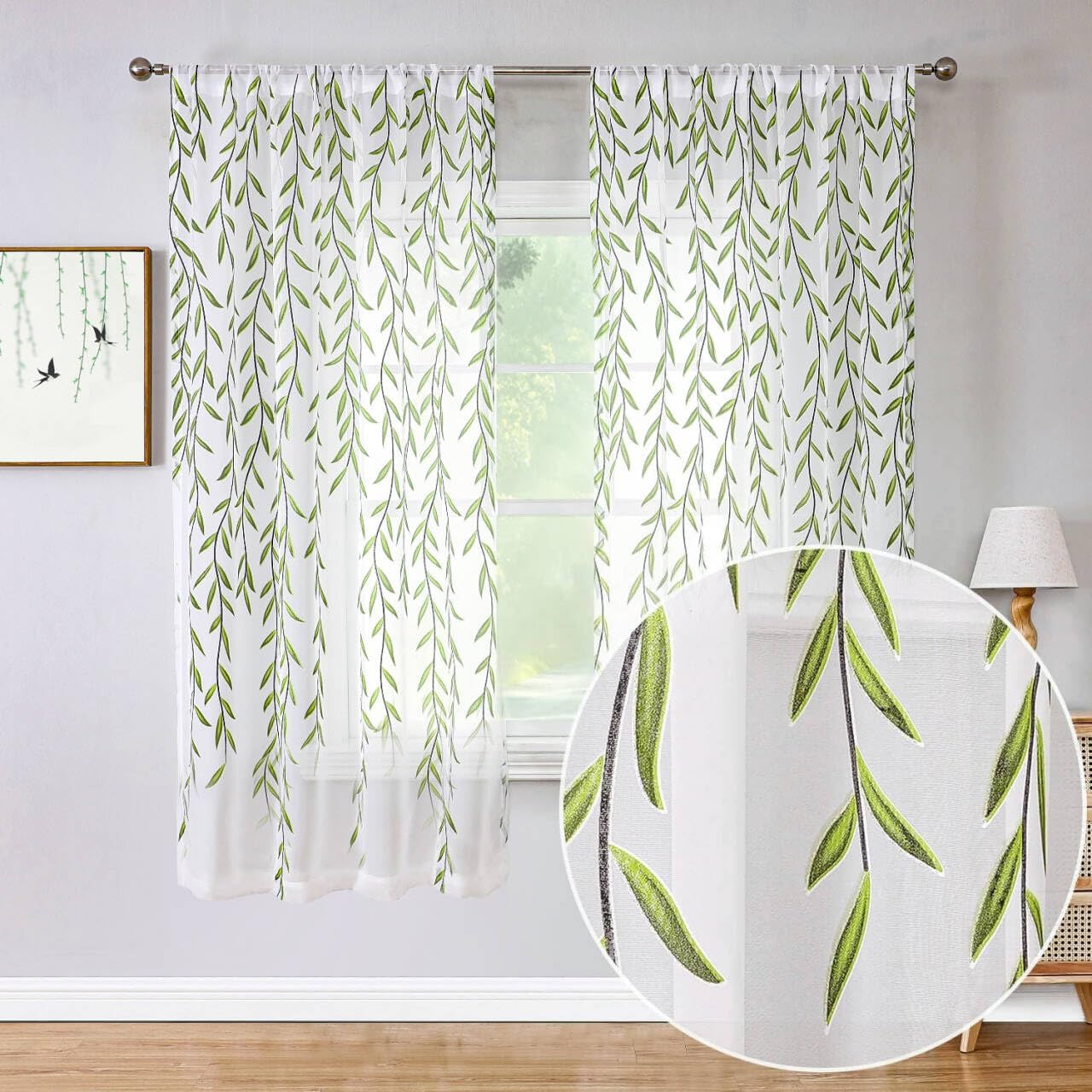 BROSHAN Sheer Curtains 72 Inches Long Leaf Pattern 2 Panel Set