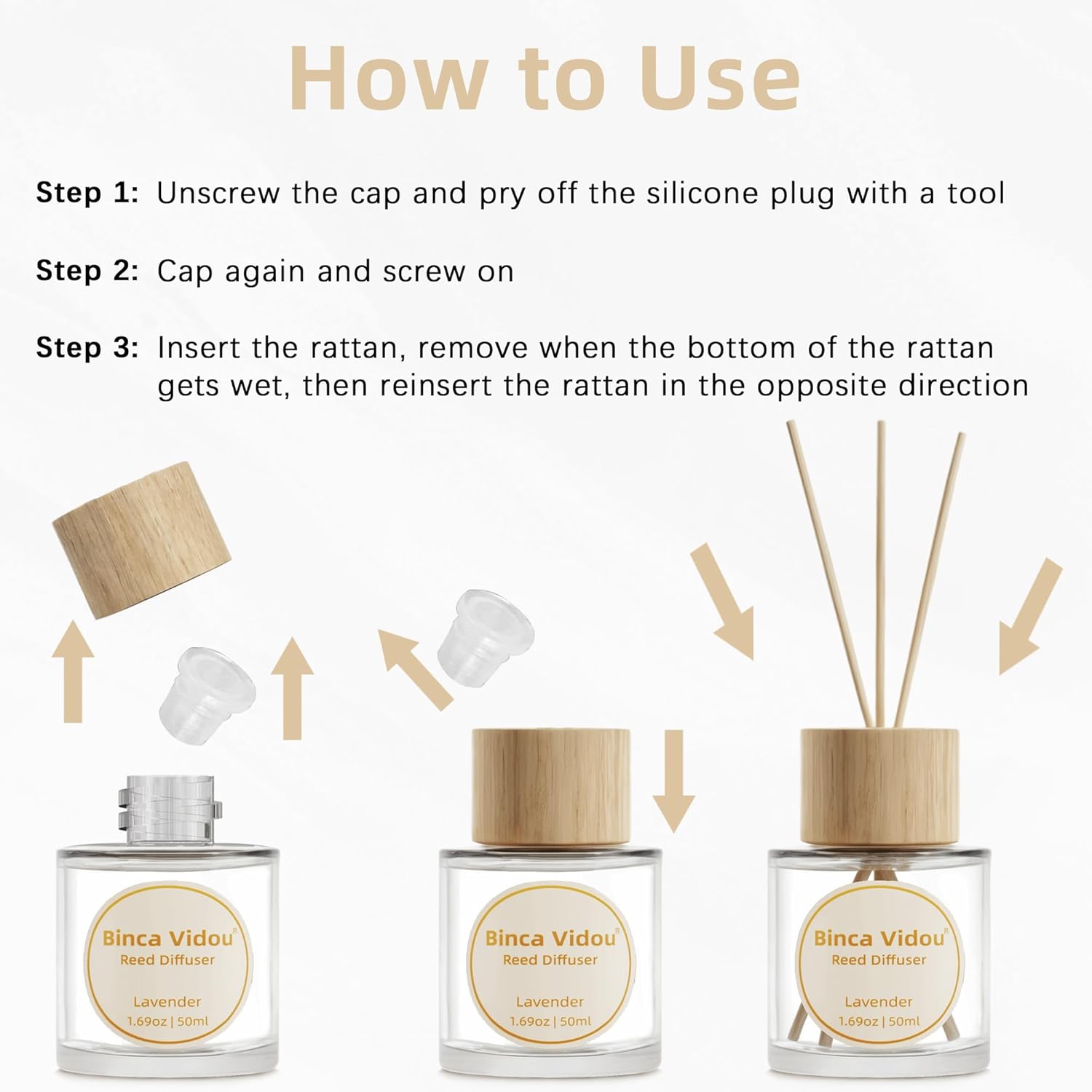 Binca Vidou Reed Diffuser Set Lavender Linen Natural Scent