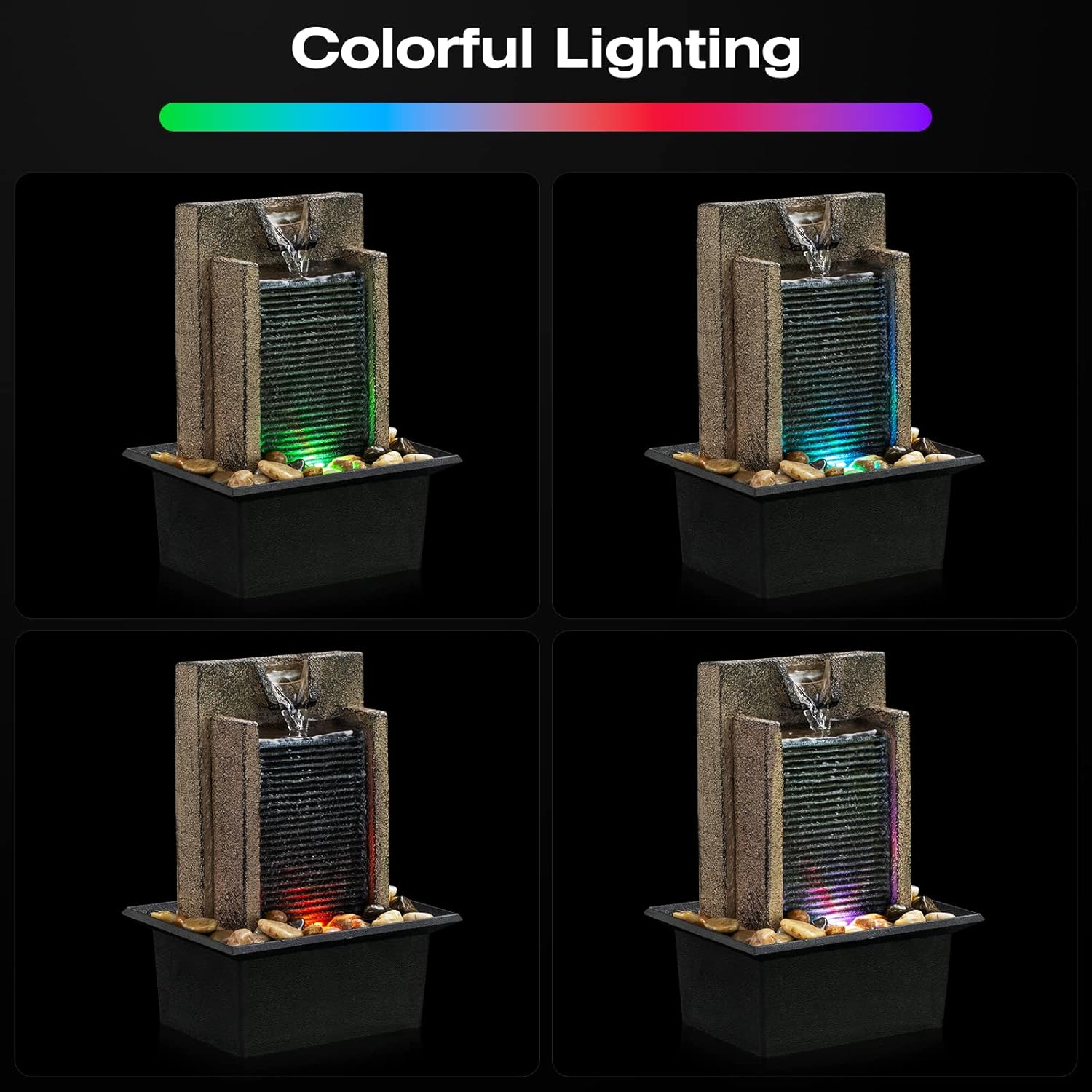 Tabletop Fountain with LED Lights and River Rocks