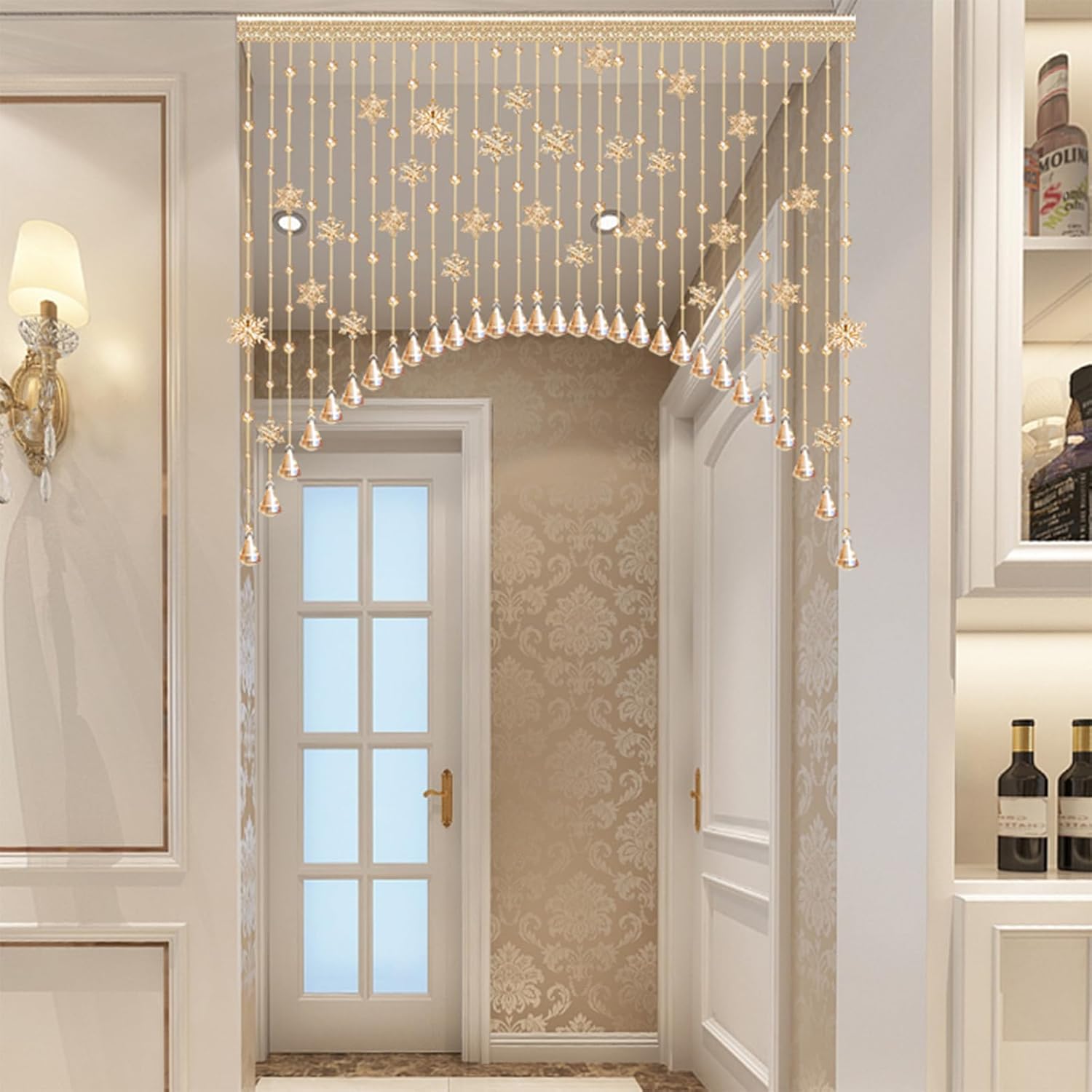 Arched String Beads Door Curtain with Snowflakes