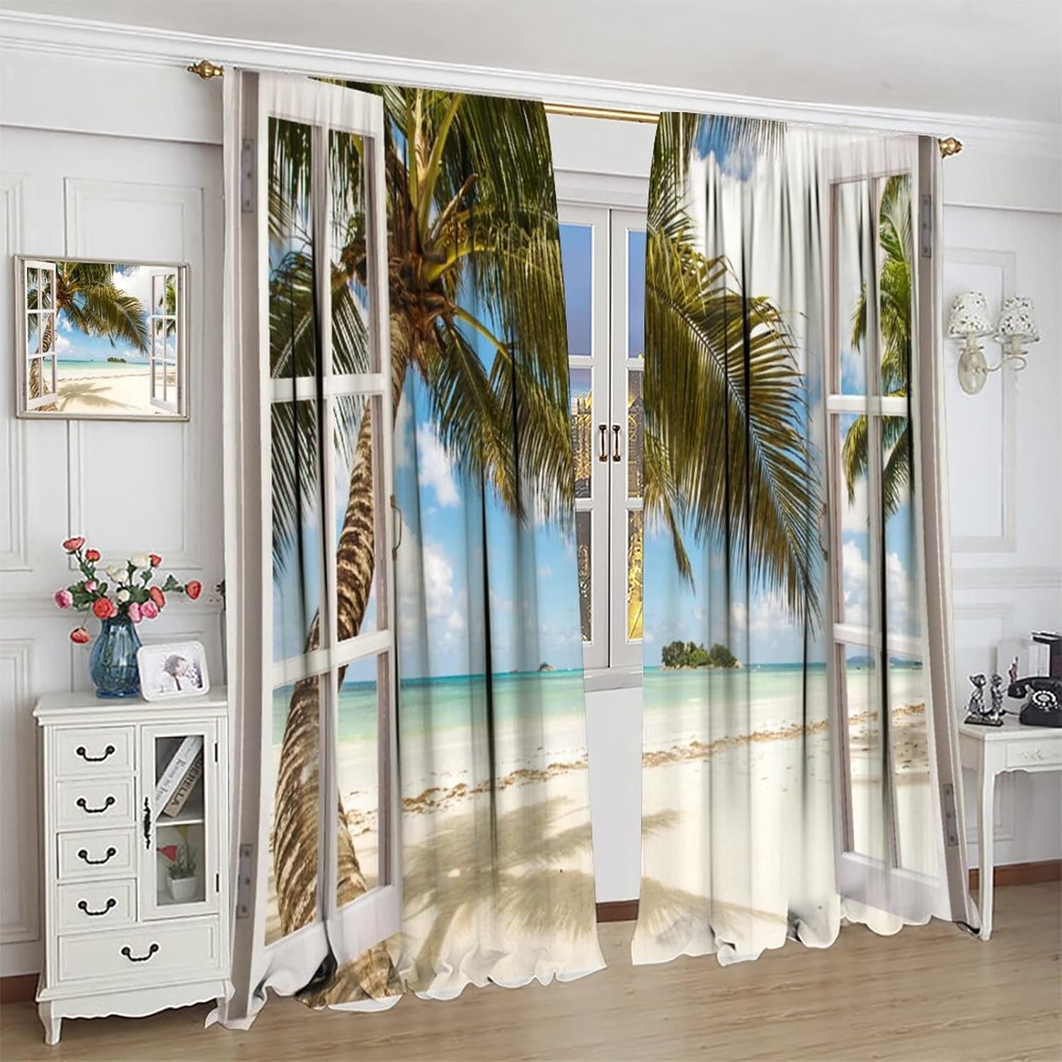 Kazynee Summer Ocean Curtains for Bedroom 2 Panels