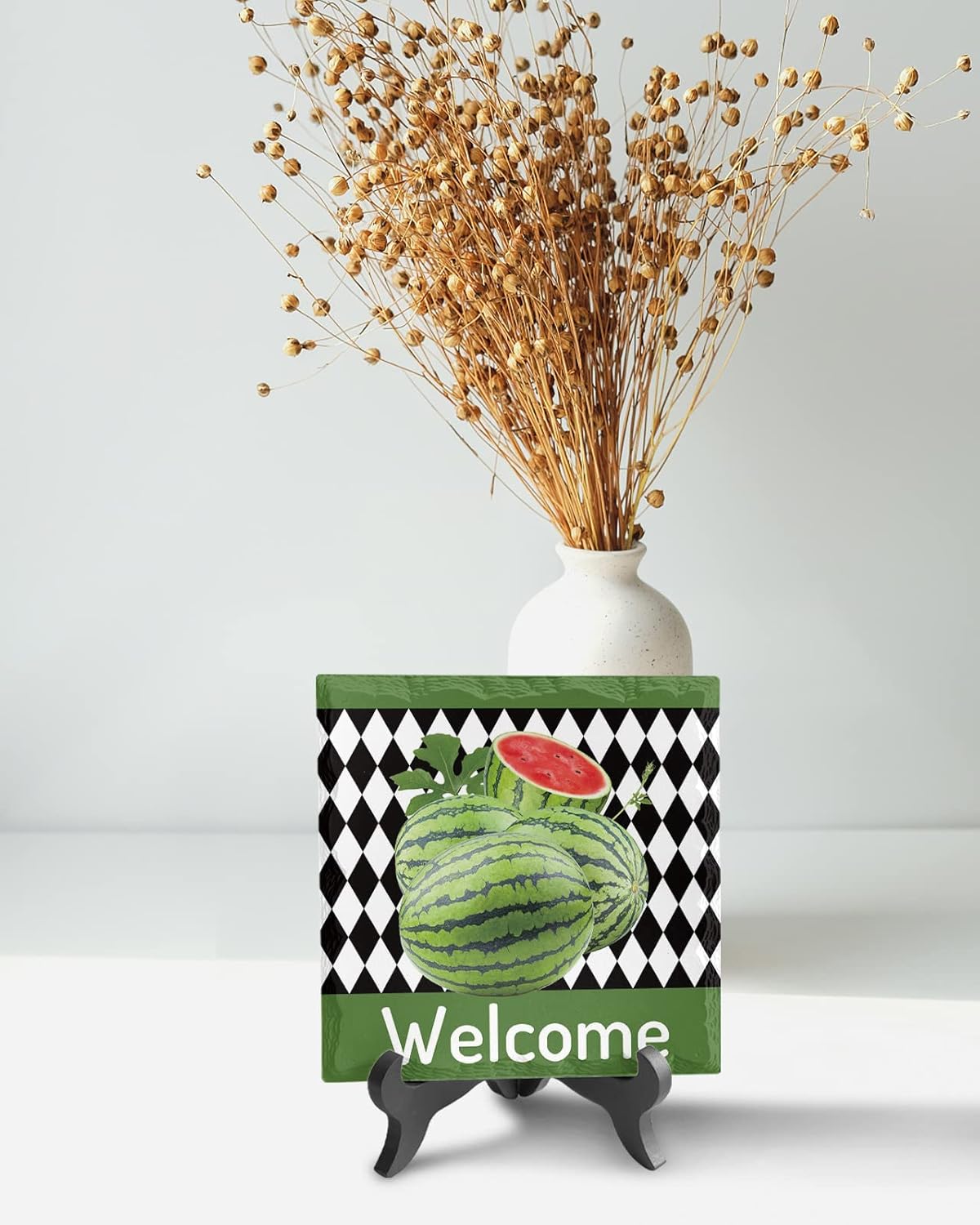 Abstract Diamond Lattice Green Summer Watermelon Desk Ceramic Ornament