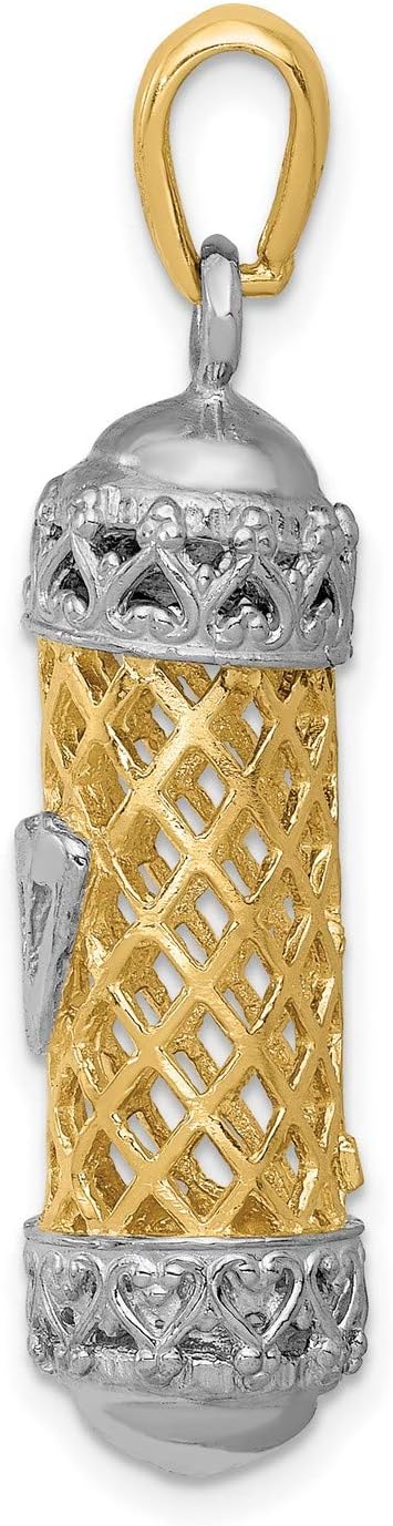 14k Two-Tone Mezuzah Pendant with Shin Letter 38mm x 10mm