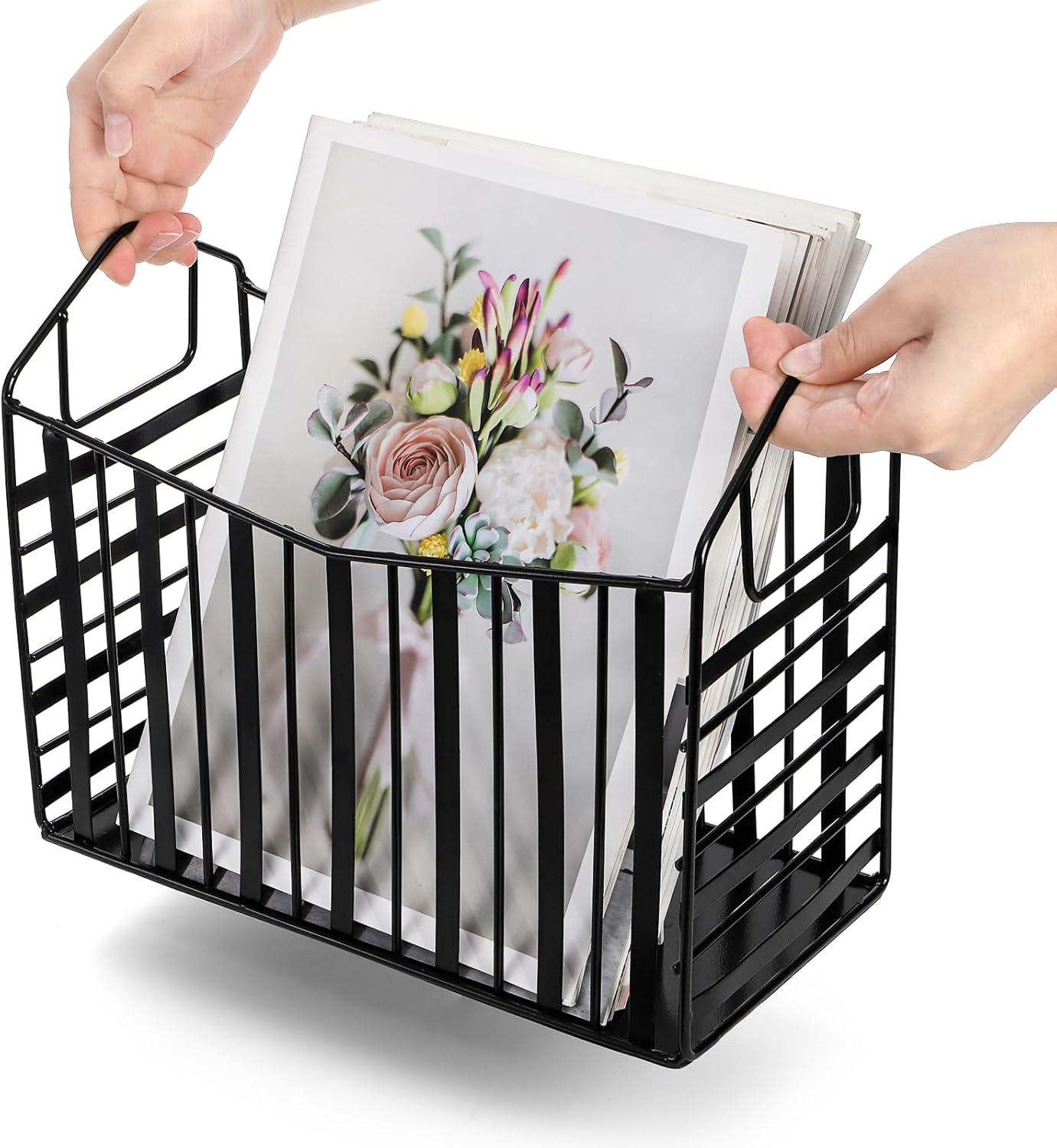 Noamus Metal Magazine Holder with Handles Black