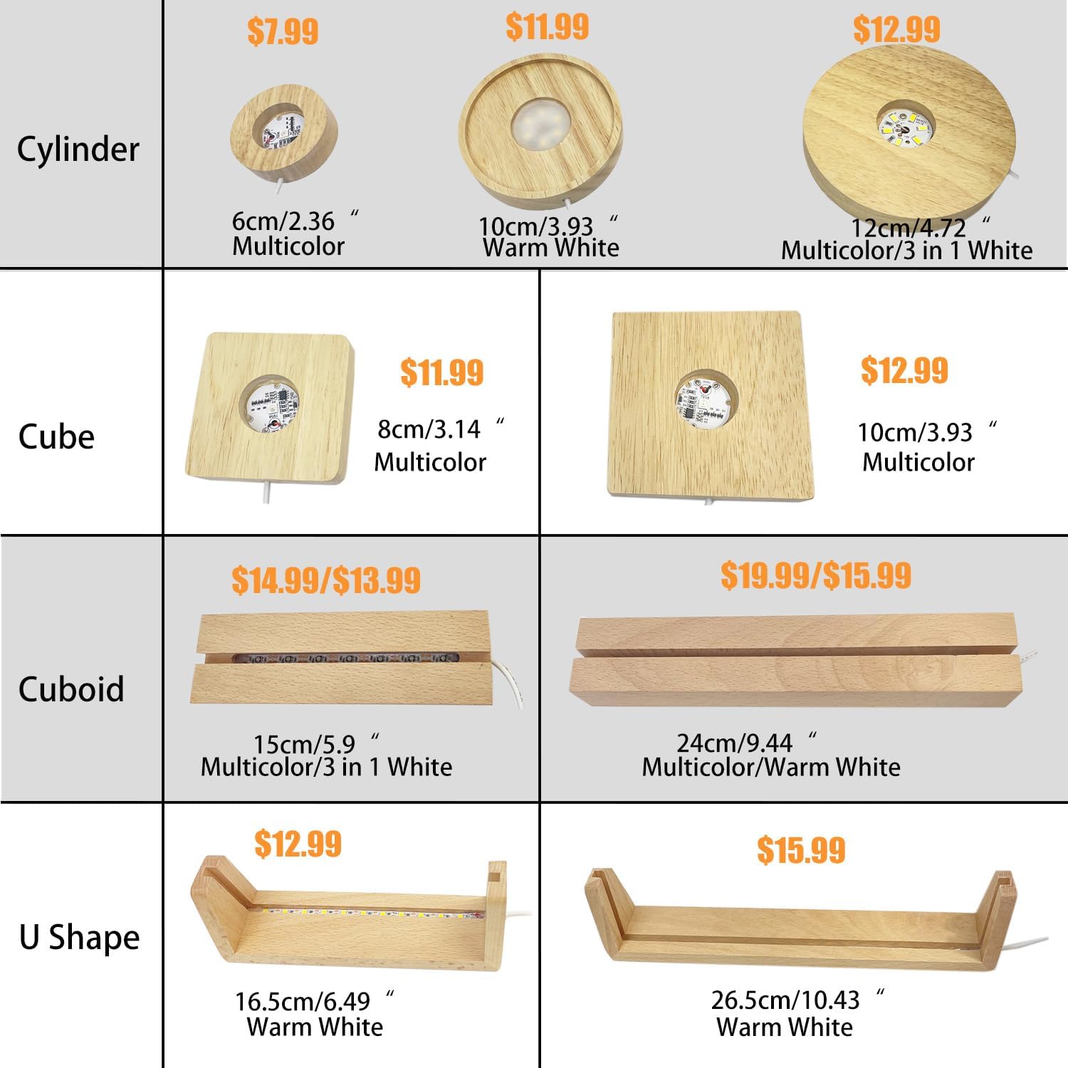 LED Light Display Pedestal with Beech Wood Base