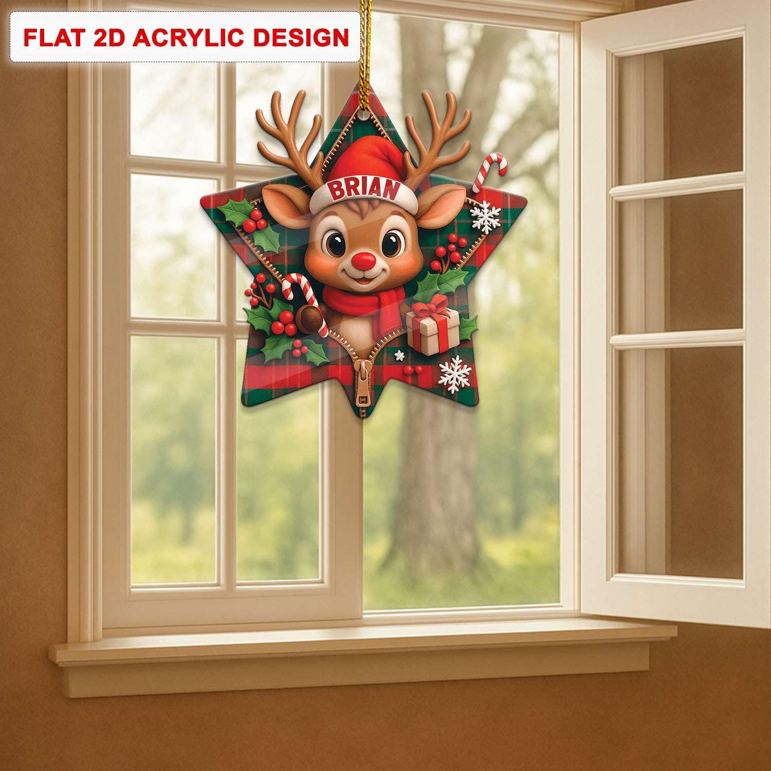 Personalized Reindeer Hanging Ornament Star Shape Acrylic Keepsake for Christmas