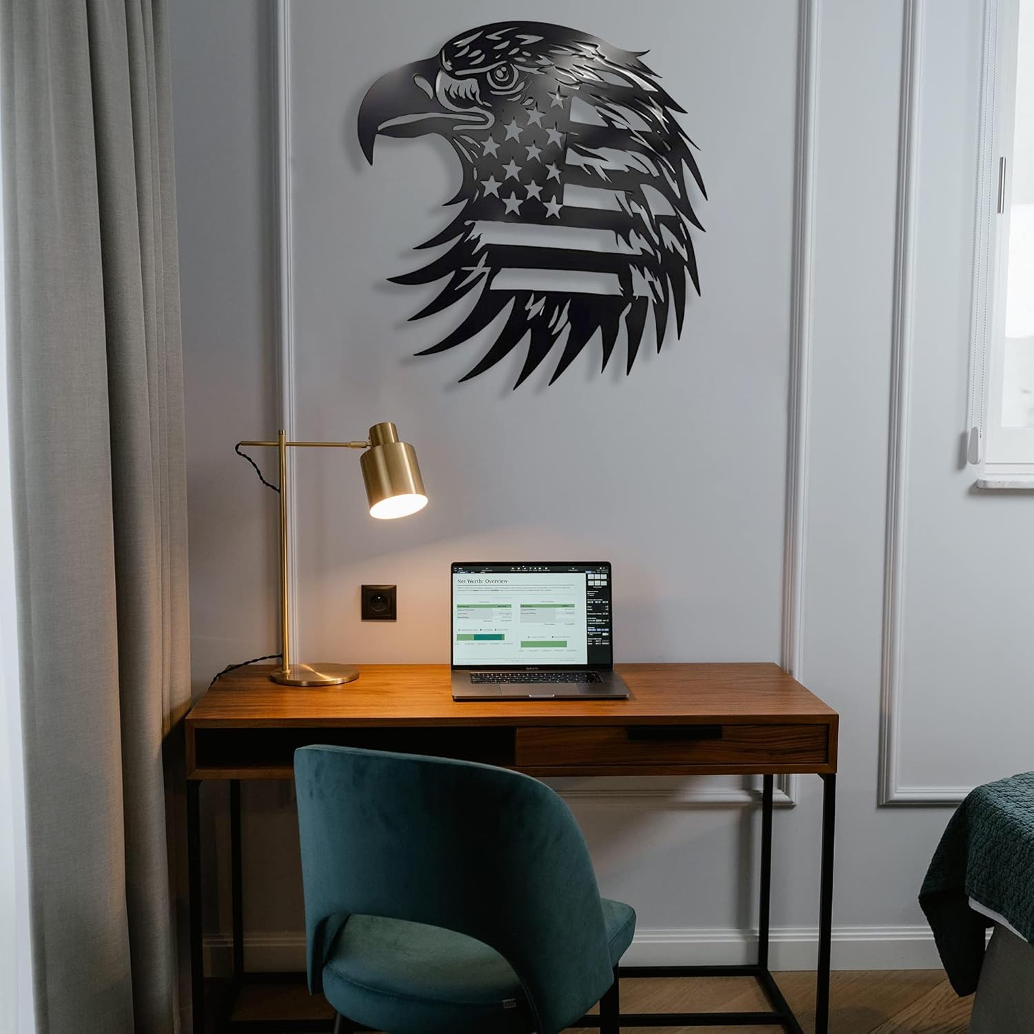 Patriotic Bald Eagle American Flag Metal Wall Art 16 Inch Hanging Sculpture