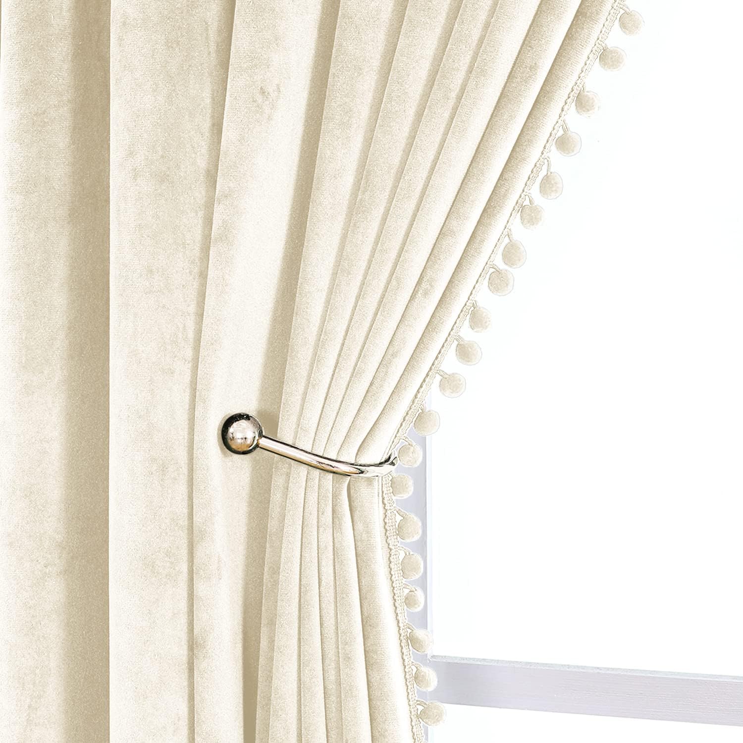 VANASEE Velvet Pompom Curtains 52x63 Inch 2 Panels Blackout