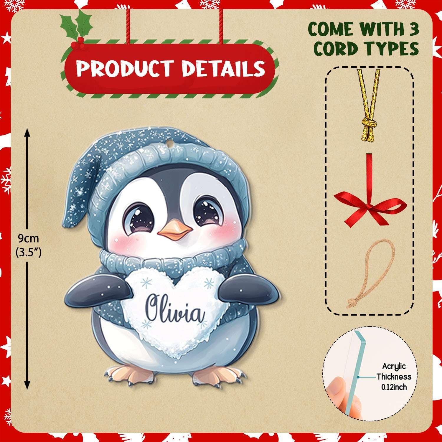 Personalized Name Christmas Tree Hanging Keepsake for Siblings