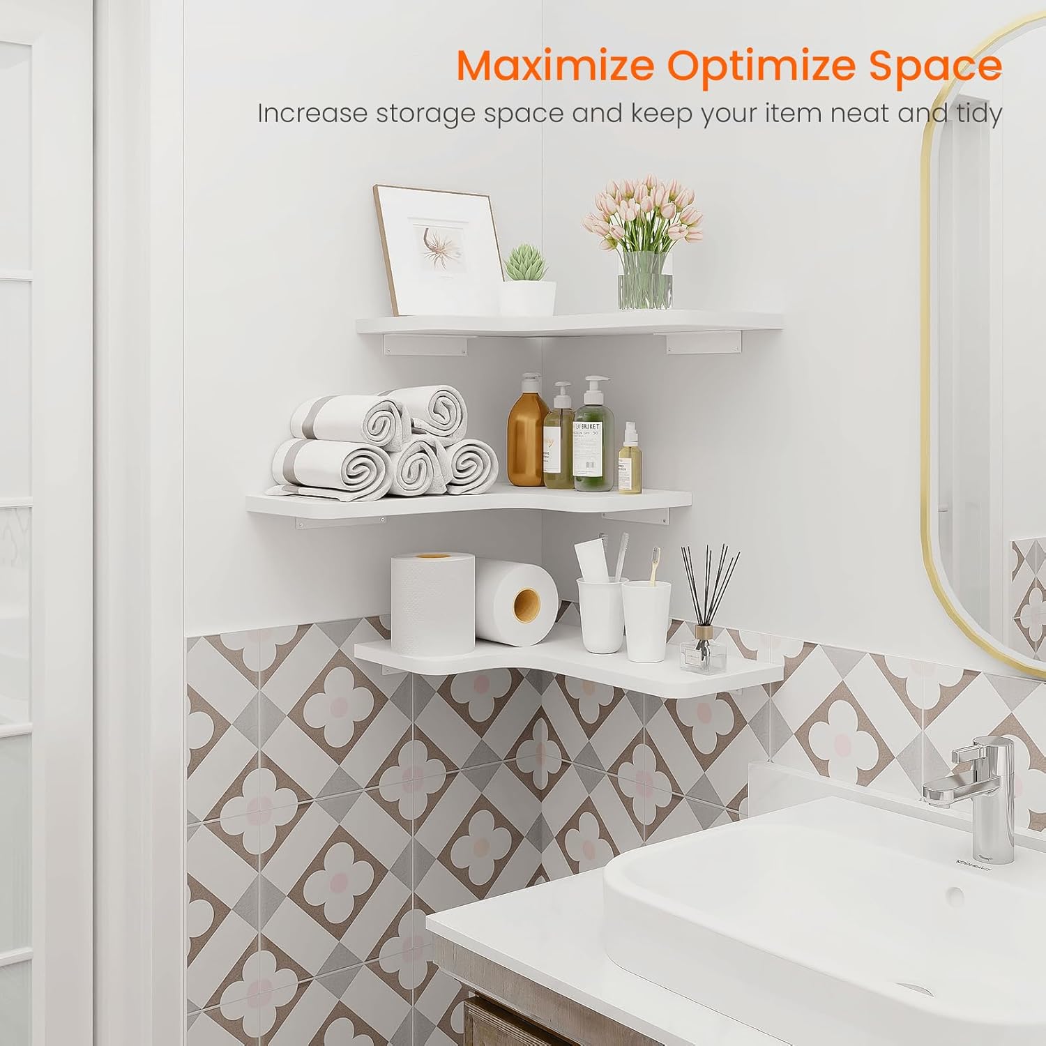 Homode Corner Floating Shelves Set of 3 White