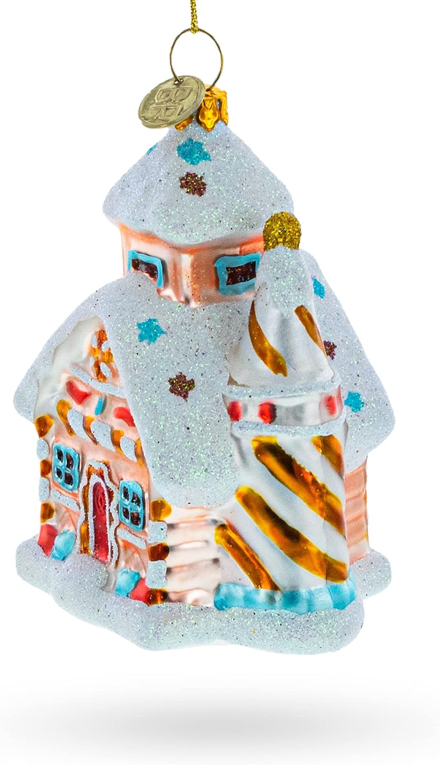 Candy-Coated Gingerbread House Glass Christmas Ornament